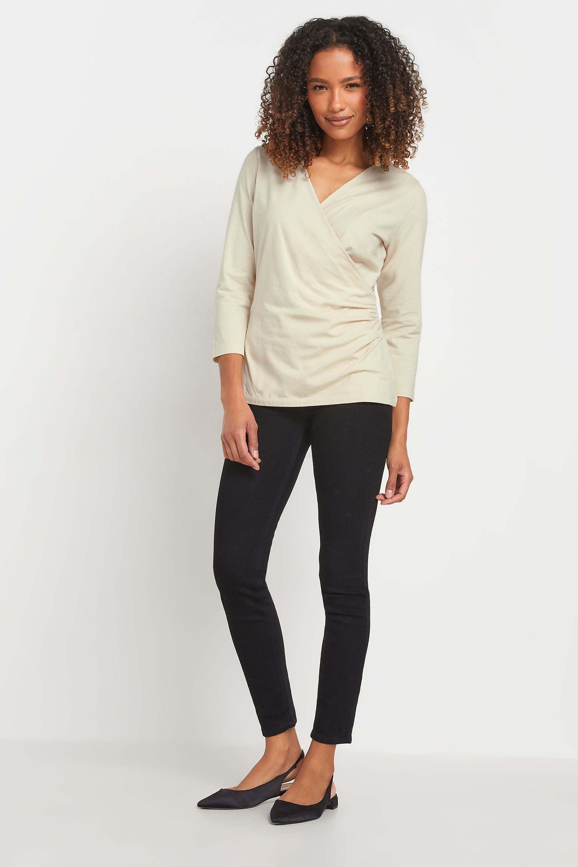 M&Co Cream 3/4 Sleeve Wrap Top | M&Co 1
