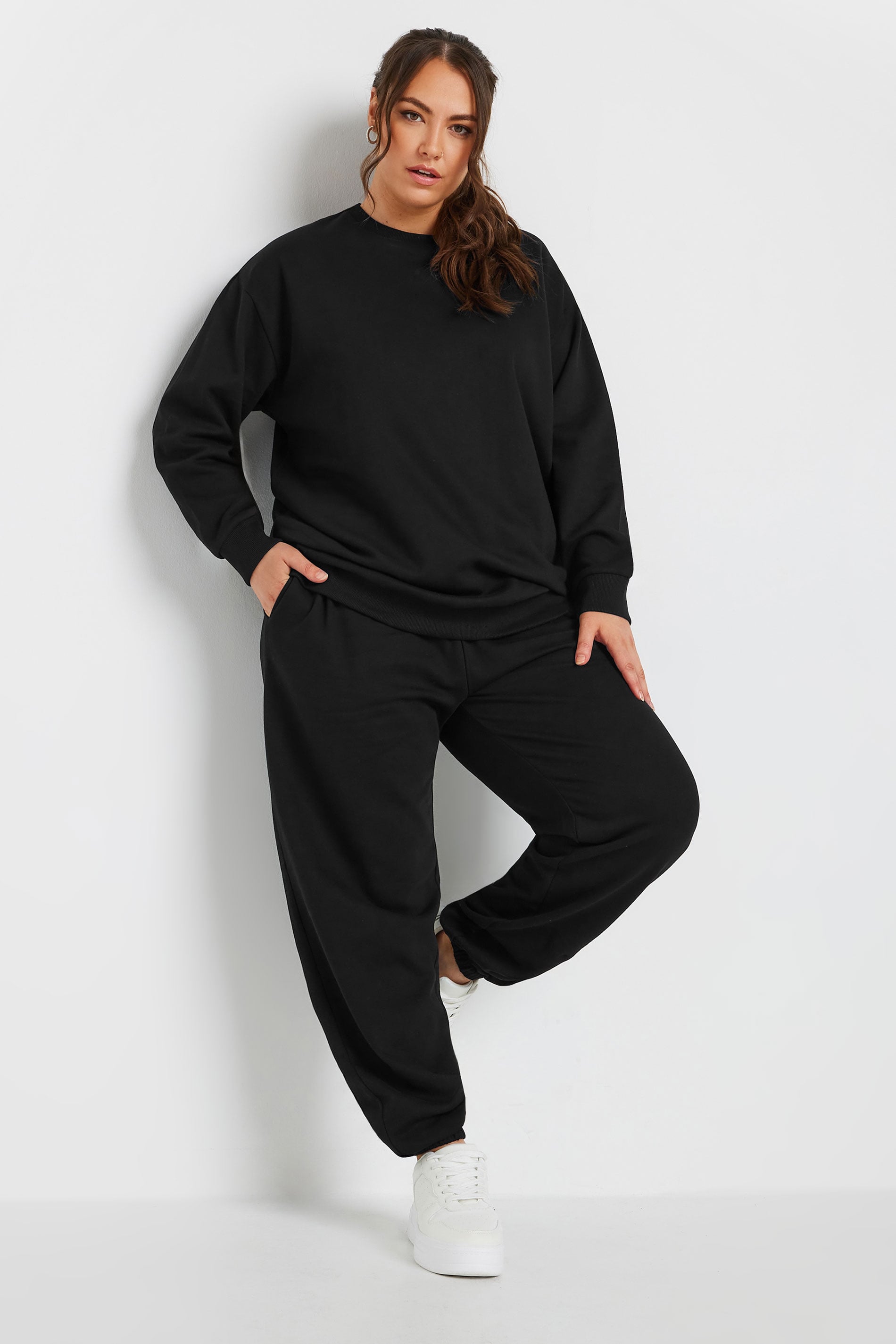 YOURS Plus Size Black Long Sleeve Crew Neck Sweatshirt | Yours Clothing 1
