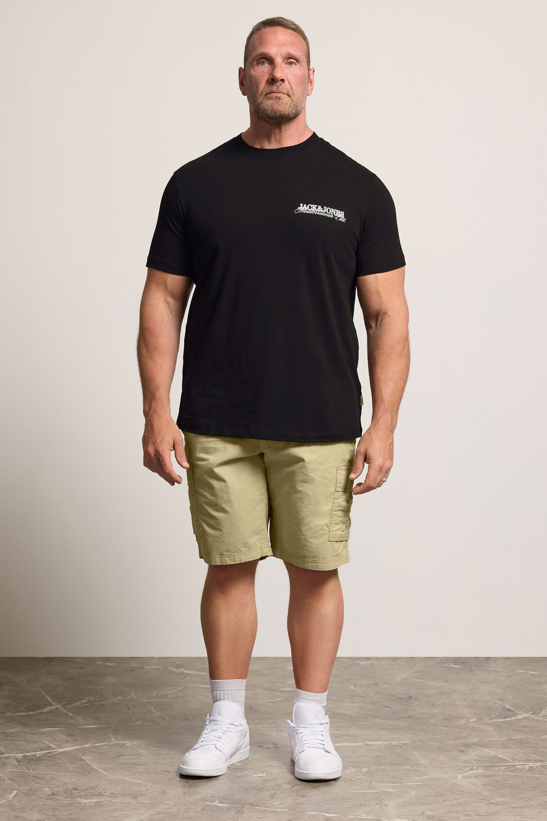 JACK & JONES Big & Tall 2 PACK Neutral And Olive Green Cargo Shorts | BadRhino 2