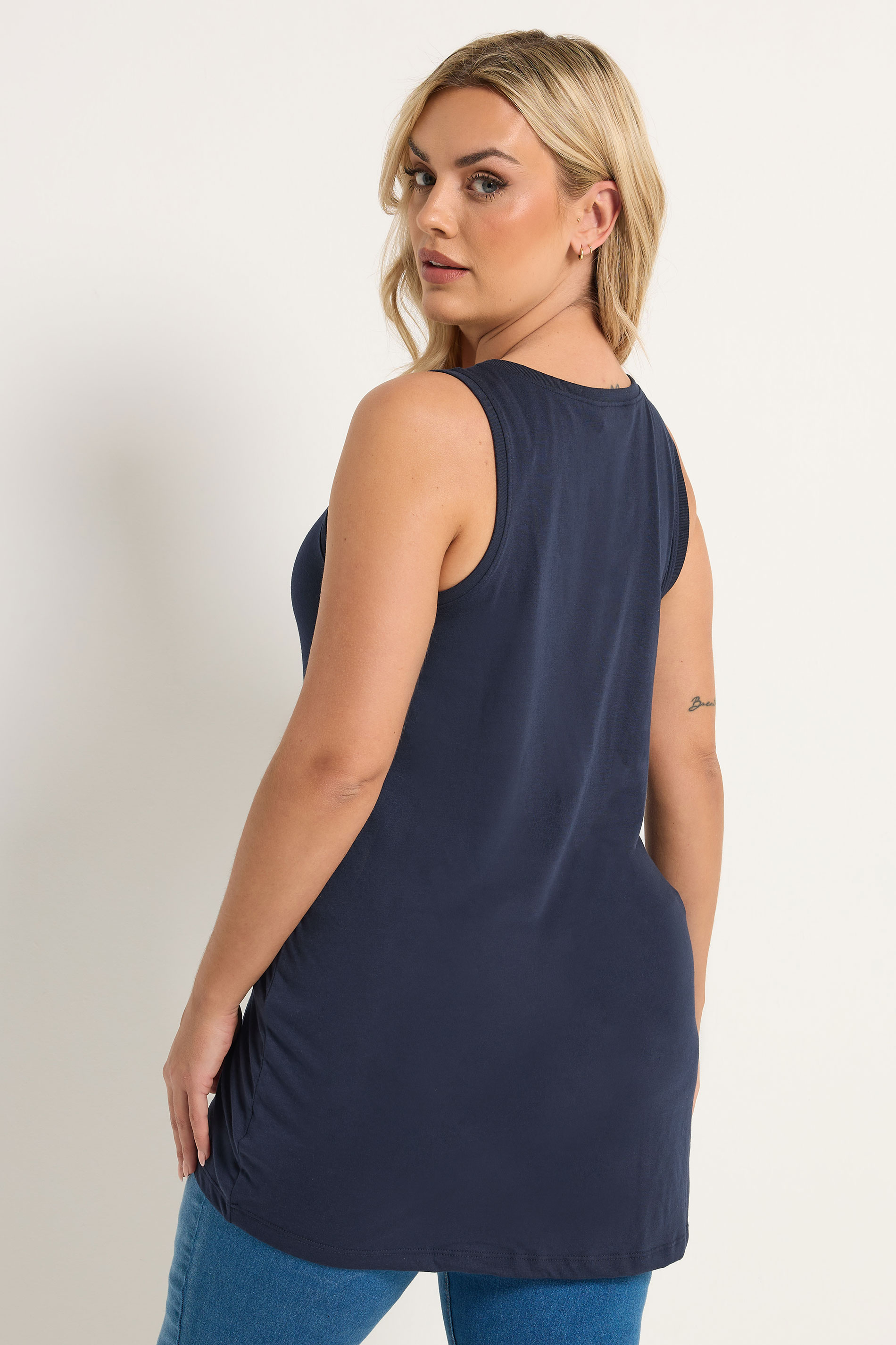 YOURS Plus Size Navy Blue V-Neck Core Vest Top | Yours Clothing 2