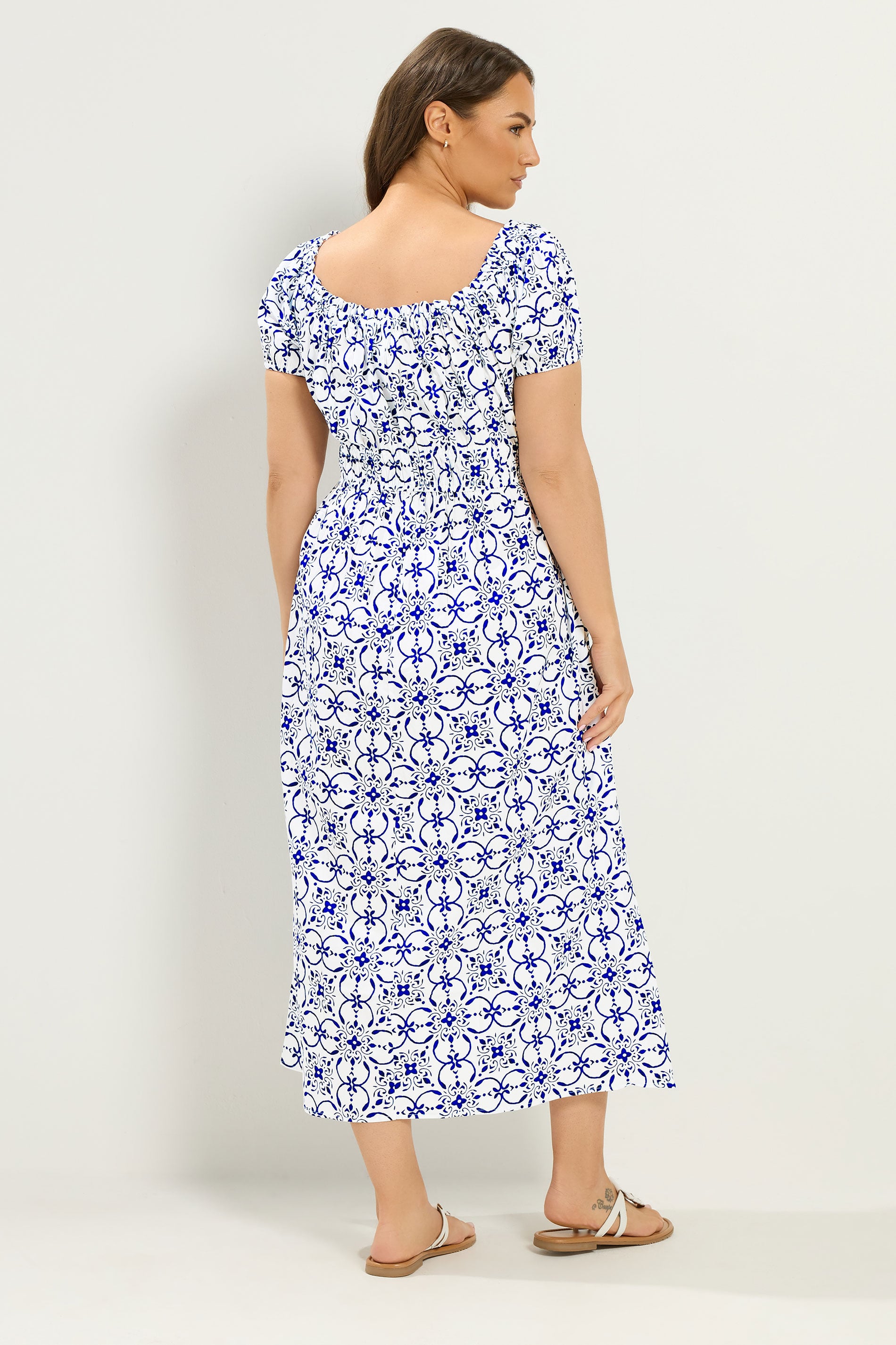 YOURS Plus Size White Floral Poplin Bardot Dress | Yours Clothing 2
