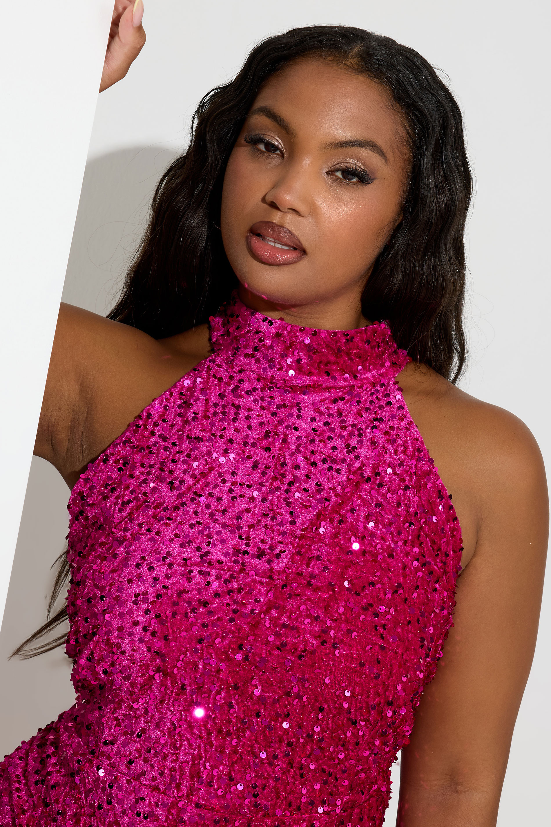 YOURS LONDON Plus Size Pink Sequin Velvet Maxi Dress | Yours Clothing 5