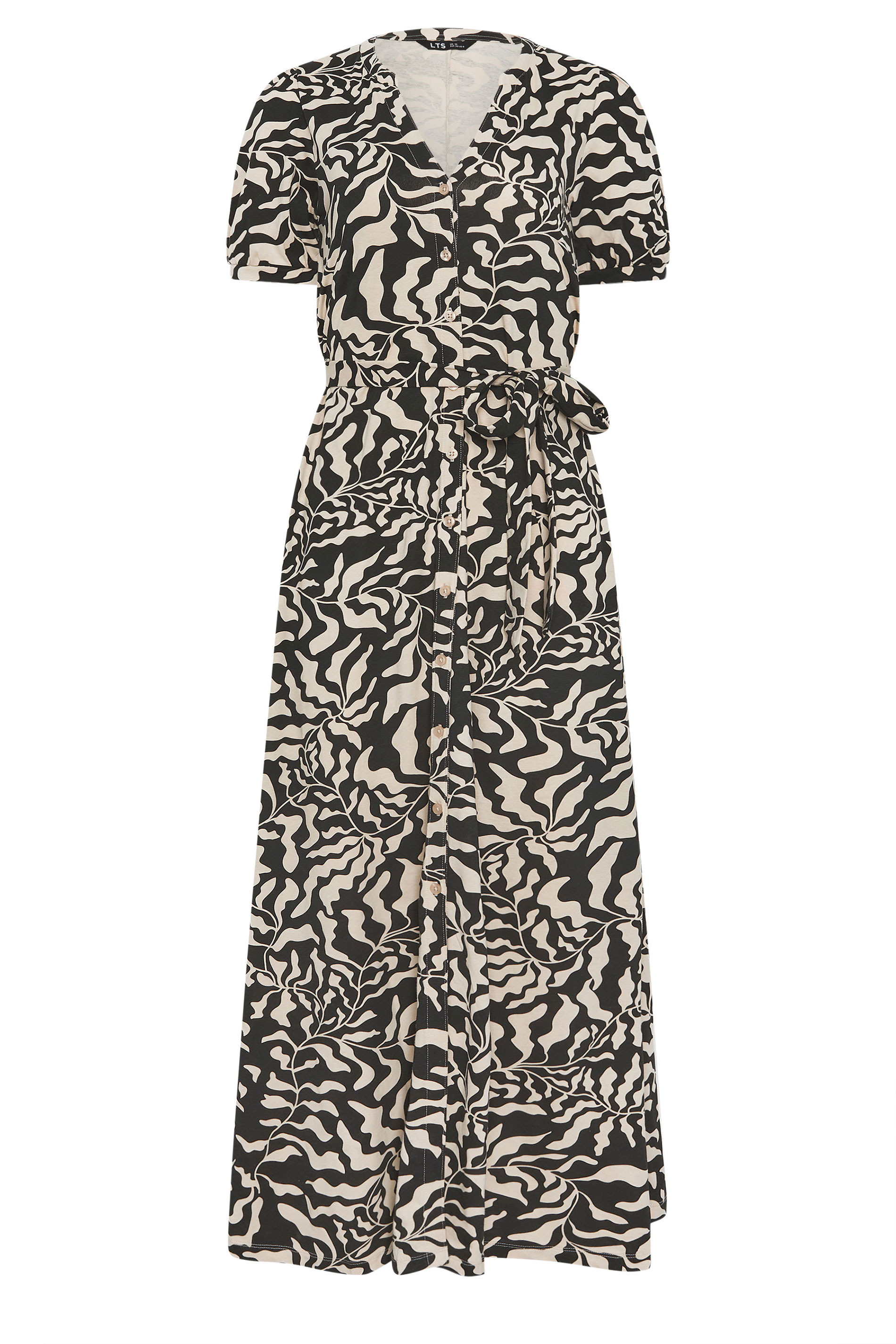 LTS Tall Women's Black & Brown Abstract Button Belted Cotton Midi Dress | Long Tall Sally  5