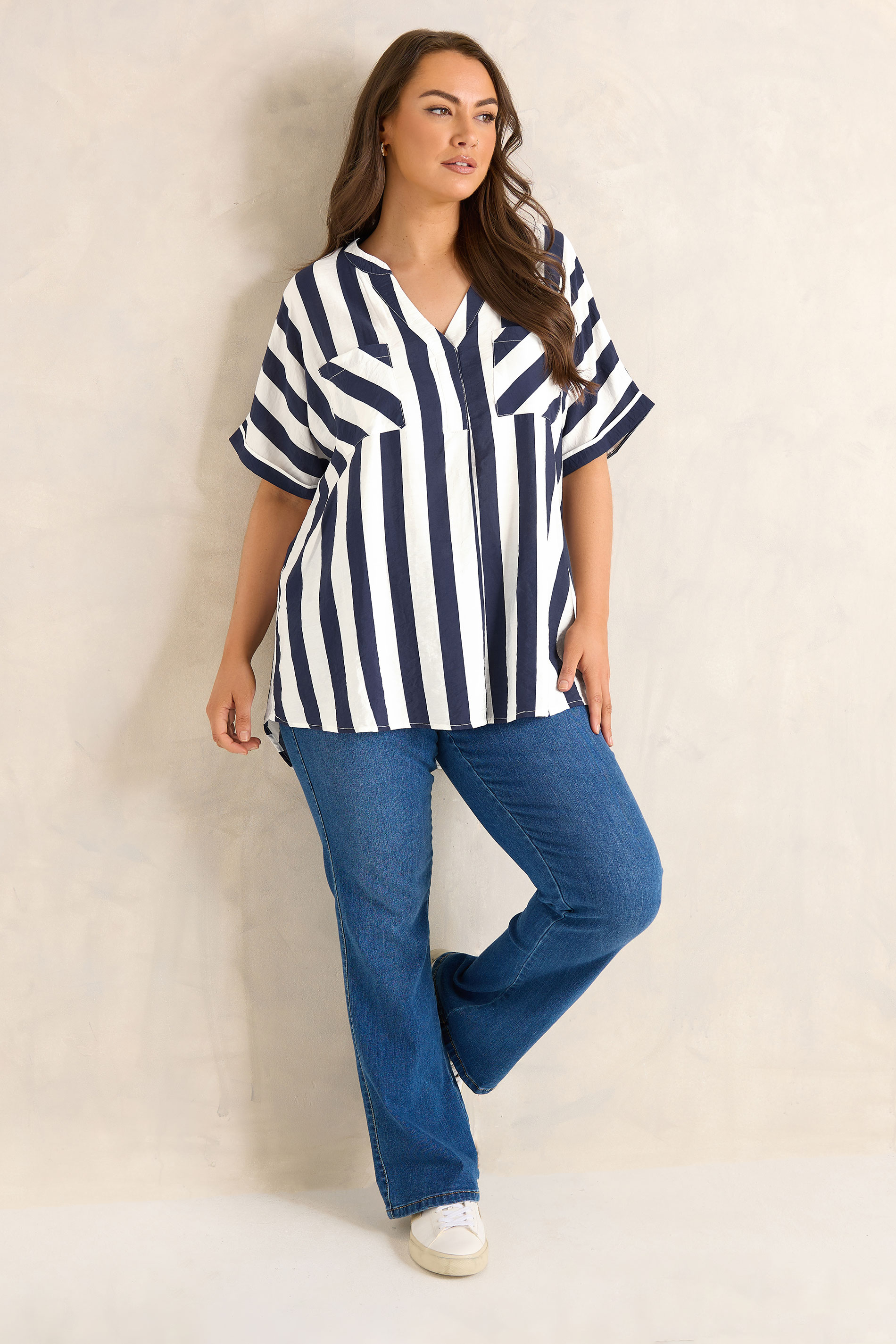 EVANS Plus Size Blue & White Stripe Blouse | Evans 1