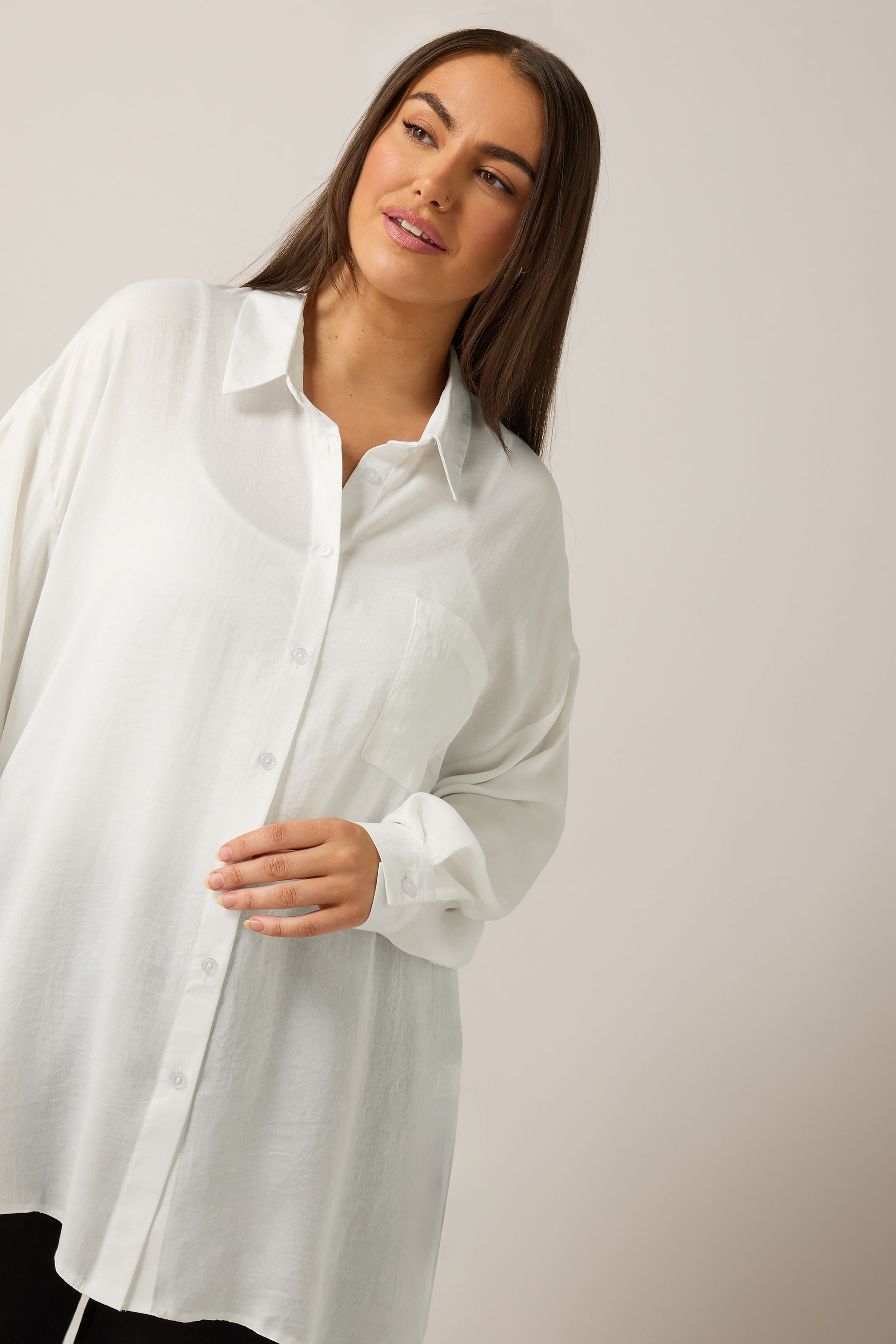 EVANS Plus Size White Metallic Button Through Shirt | Evans 4