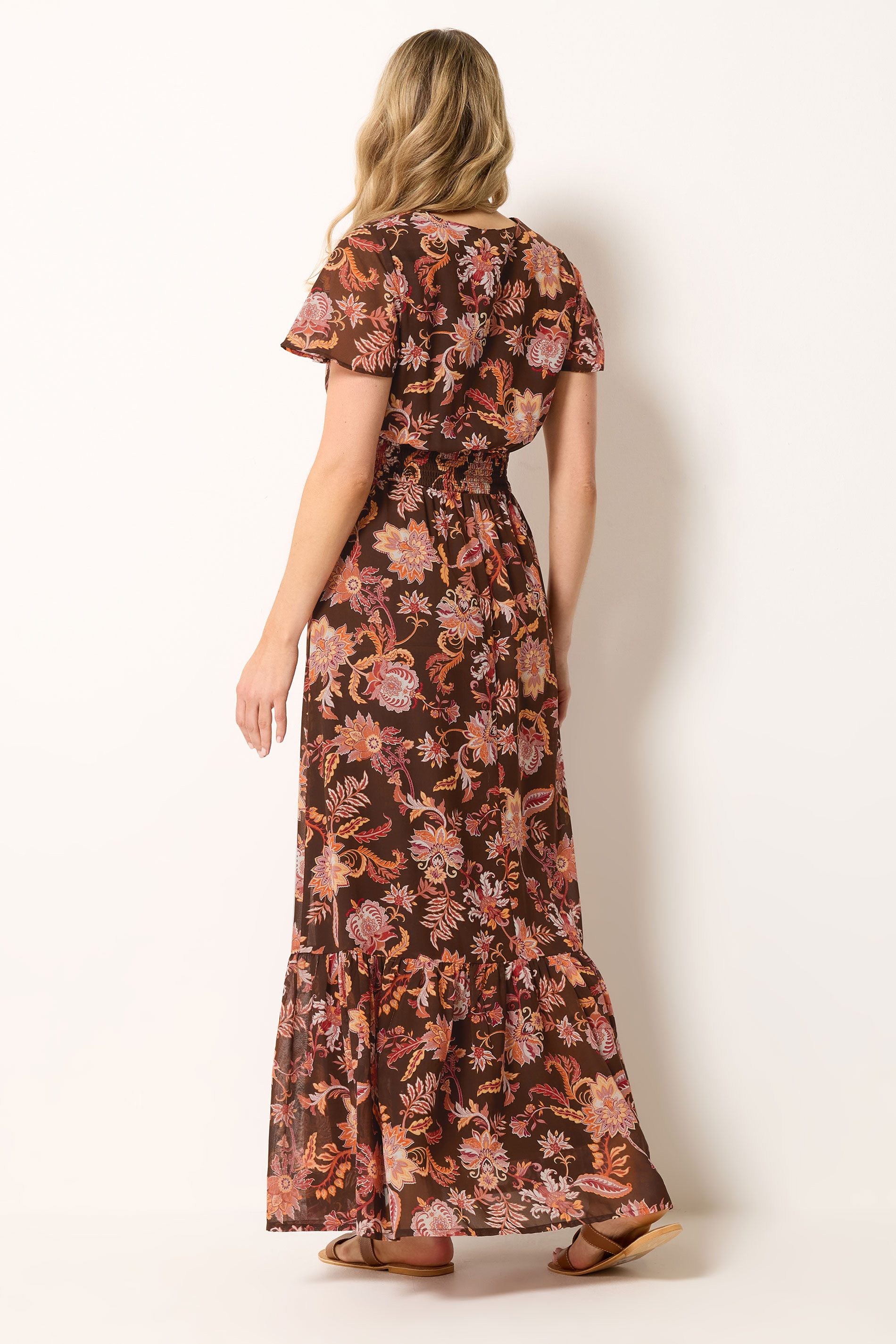 LTS Tall Women's Brown Floral Shirred Waist Maxi Dress | Long Tall Sally 2