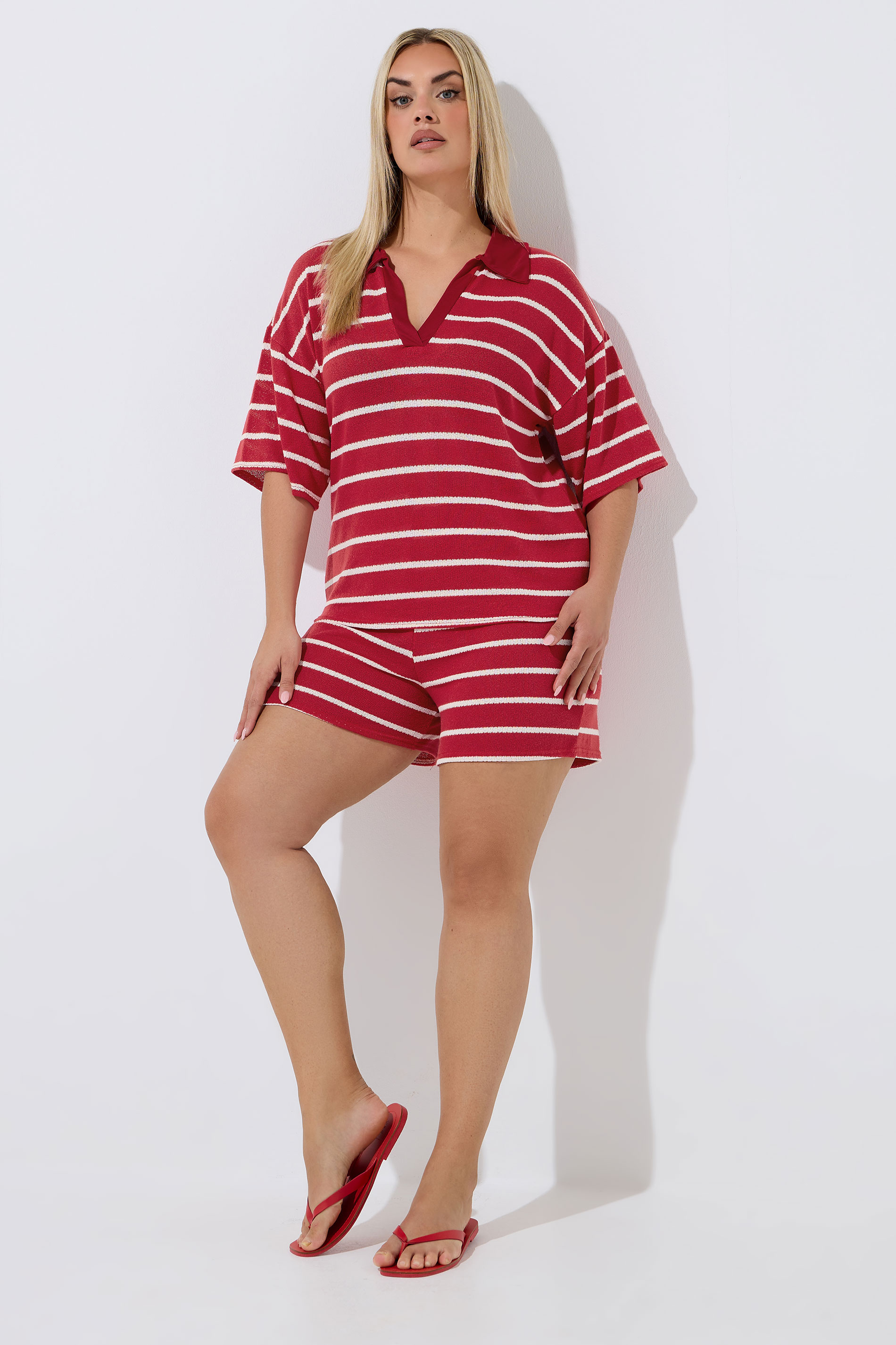 LIMITED COLLECTION Plus Size Red Crochet Stripe Shorts | Yours Clothing 2