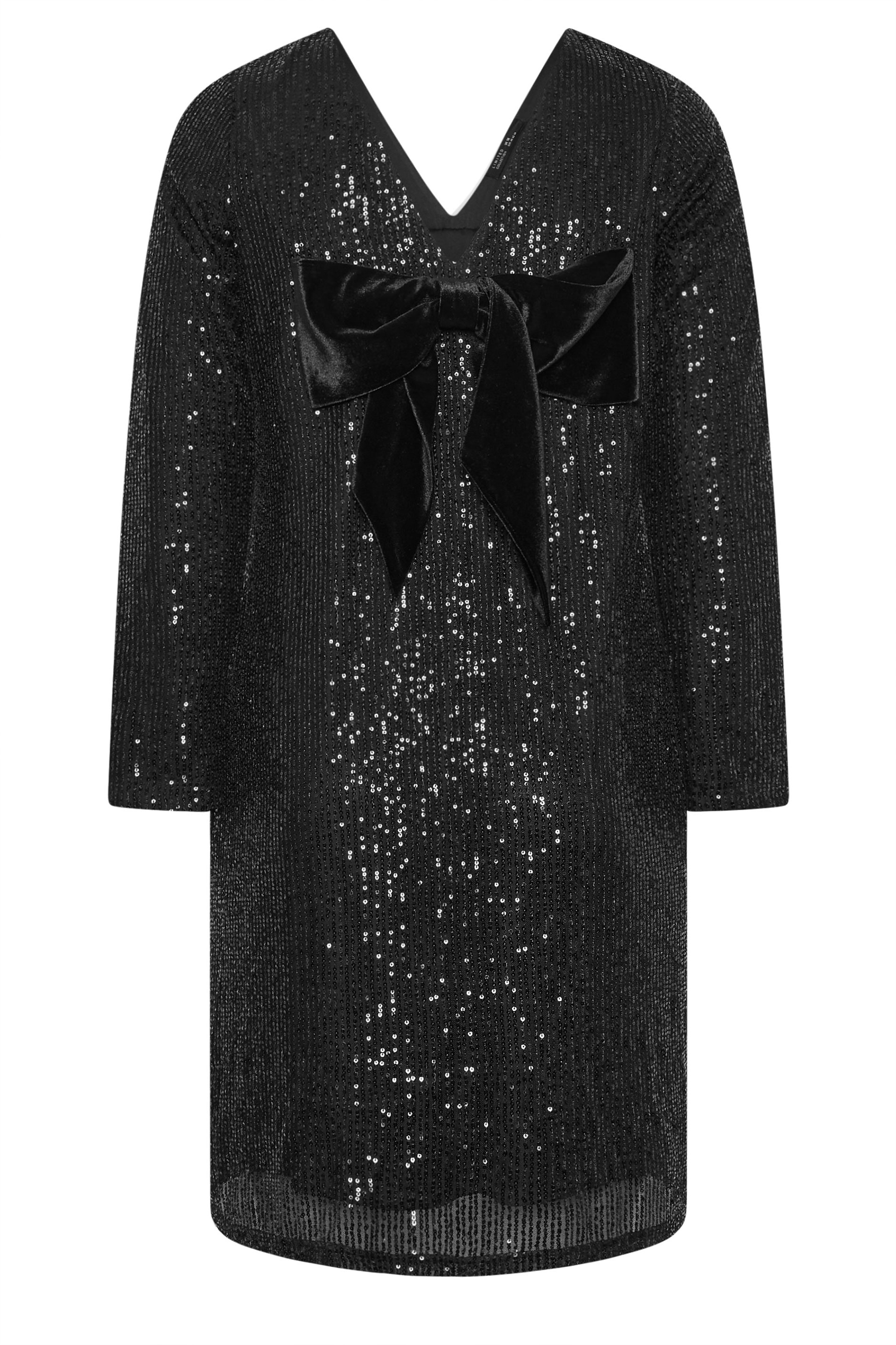 LIMITED COLLECTION Plus Size Black Velvet Bow Sequin Dress | Yours Clothing 6