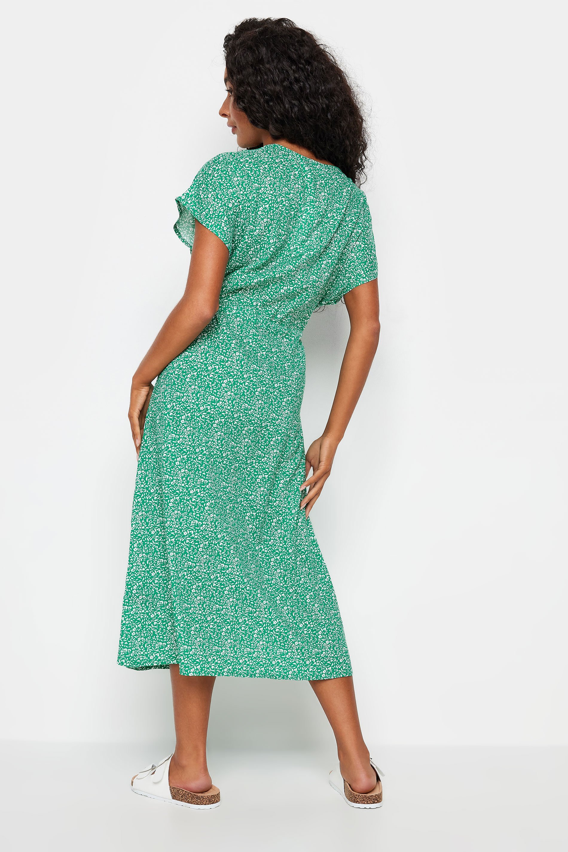M&Co Petite Green Ditsy Floral Tie Waist Dress | M&Co 3