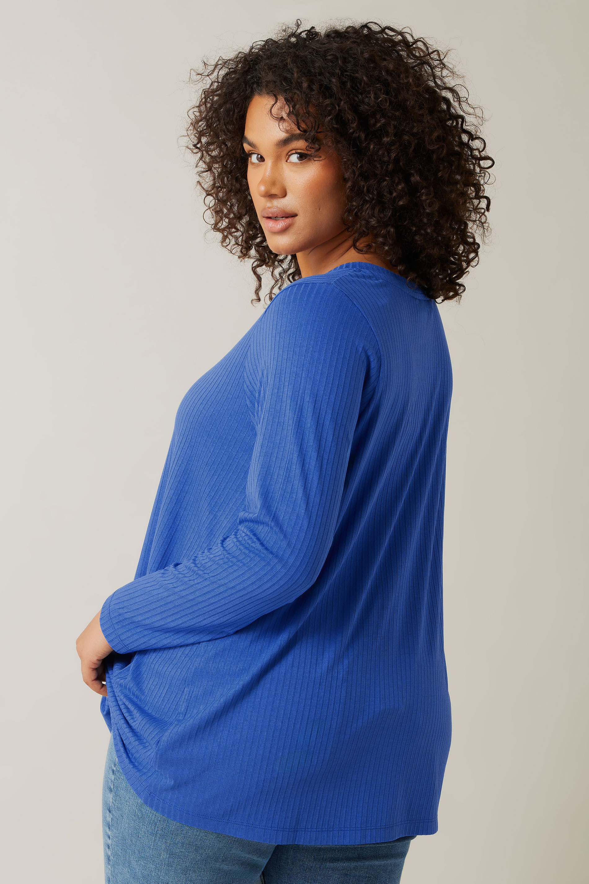 EVANS Plus Size Blue Premium Ribbed Modal Blend Swing Top | Evans 4