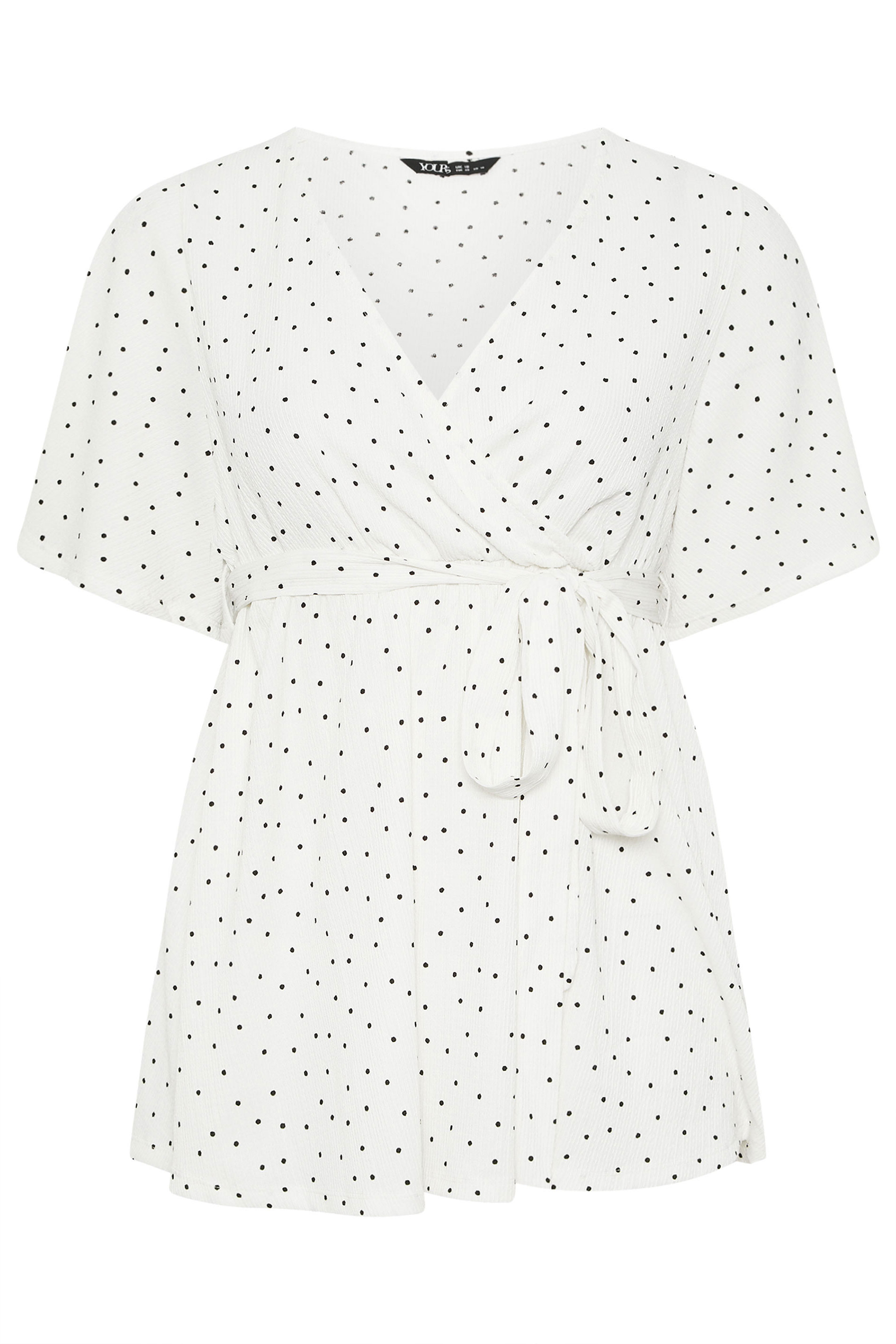 YOURS Plus Size White Ditsy Polka Dot Print Wrap Top | Yours Clothing 6