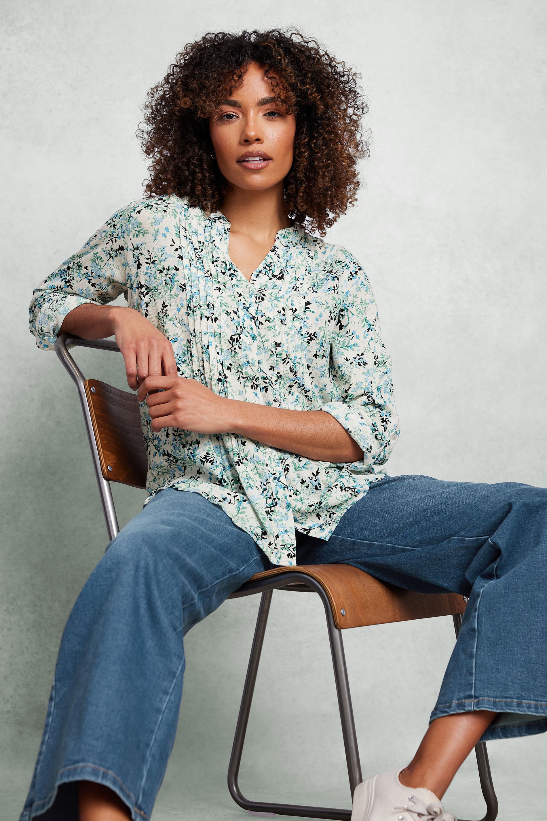 M&Co Cream Floral Print Pintuck Blouse | M&Co