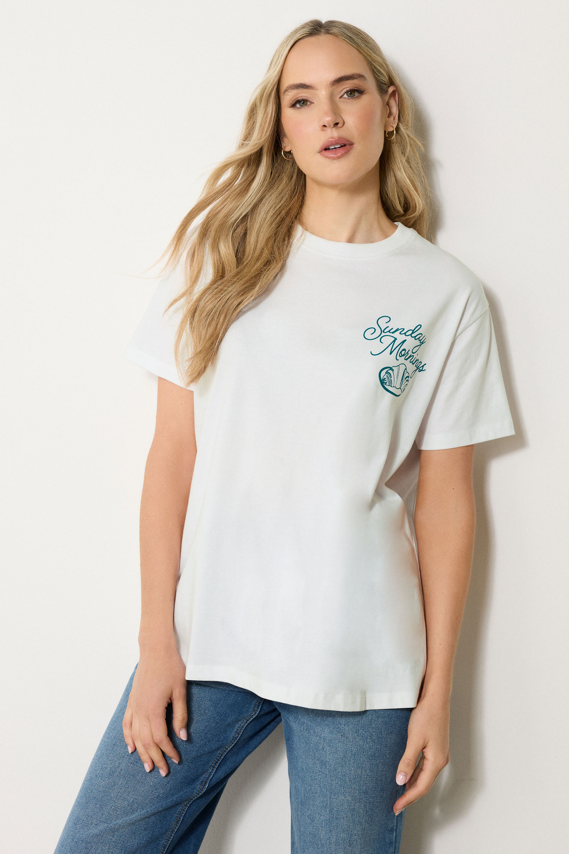 LTS Tall White Cotton 'Breakfast Club' Slogan T-Shirt | Long Tall Sally 3