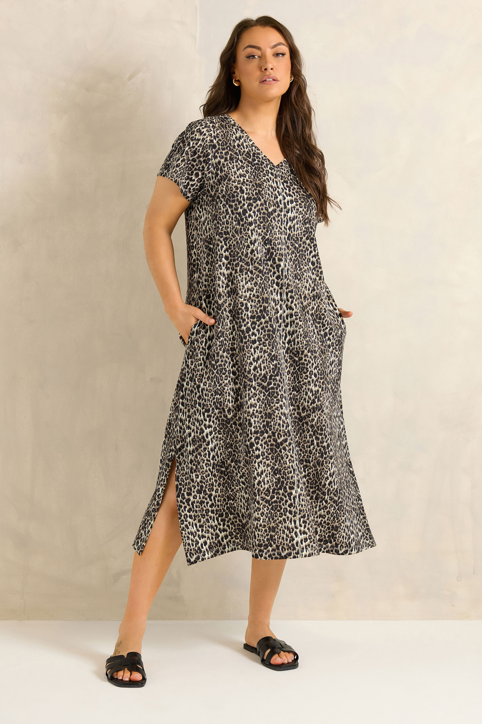 EVANS Plus Size Natural Brown Leopard Print Cotton Dress | Evans  2