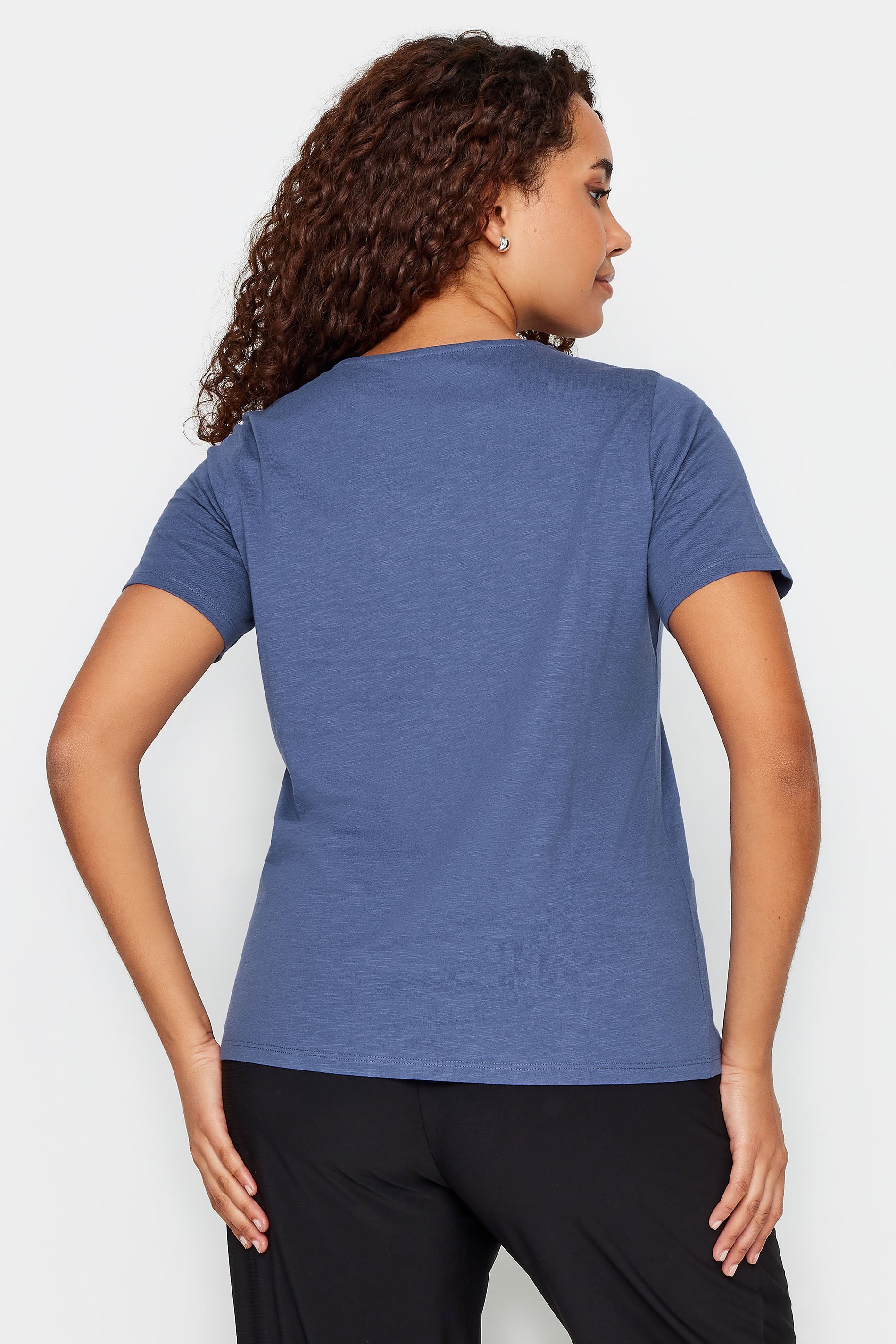 M&Co Blue Notch Neck Cotton T-Shirt | M&Co 3