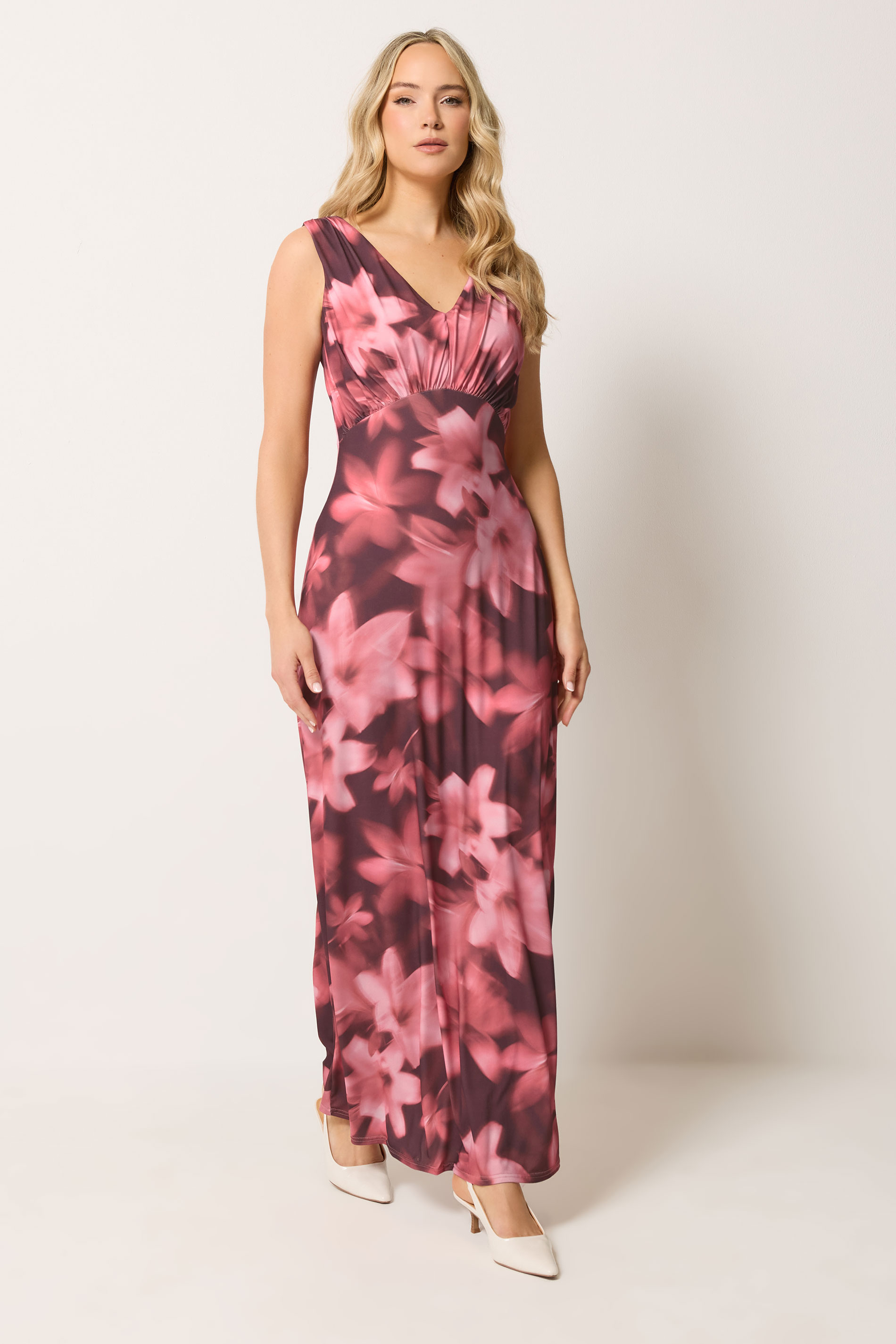 LTS Tall Women's Pink Floral Scarf Detail Maxi Dress | Long Tall Sally 1