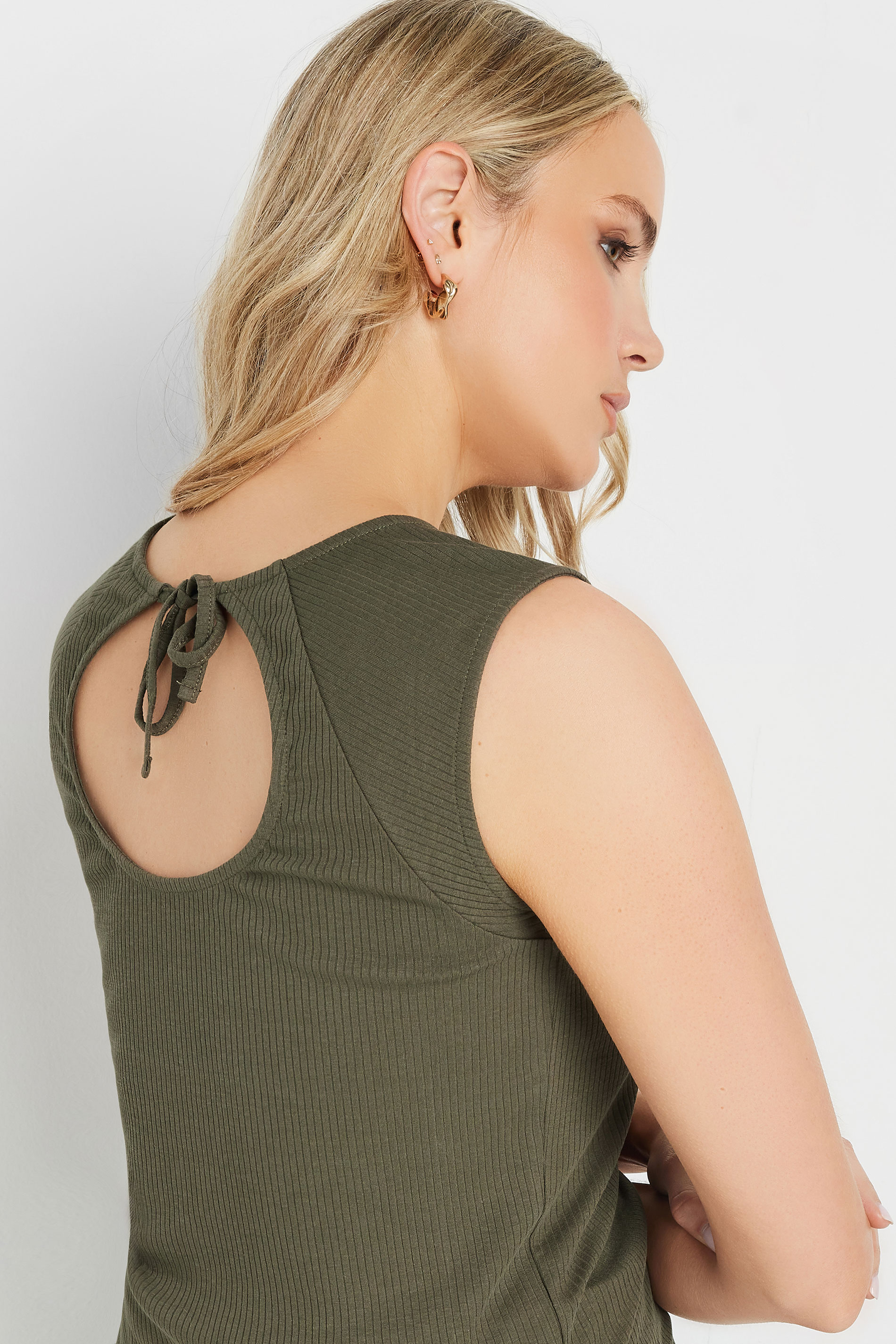 LTS Tall Khaki Green Ribbed Keyhole Tie Vest Top | Long Tall Sally 6