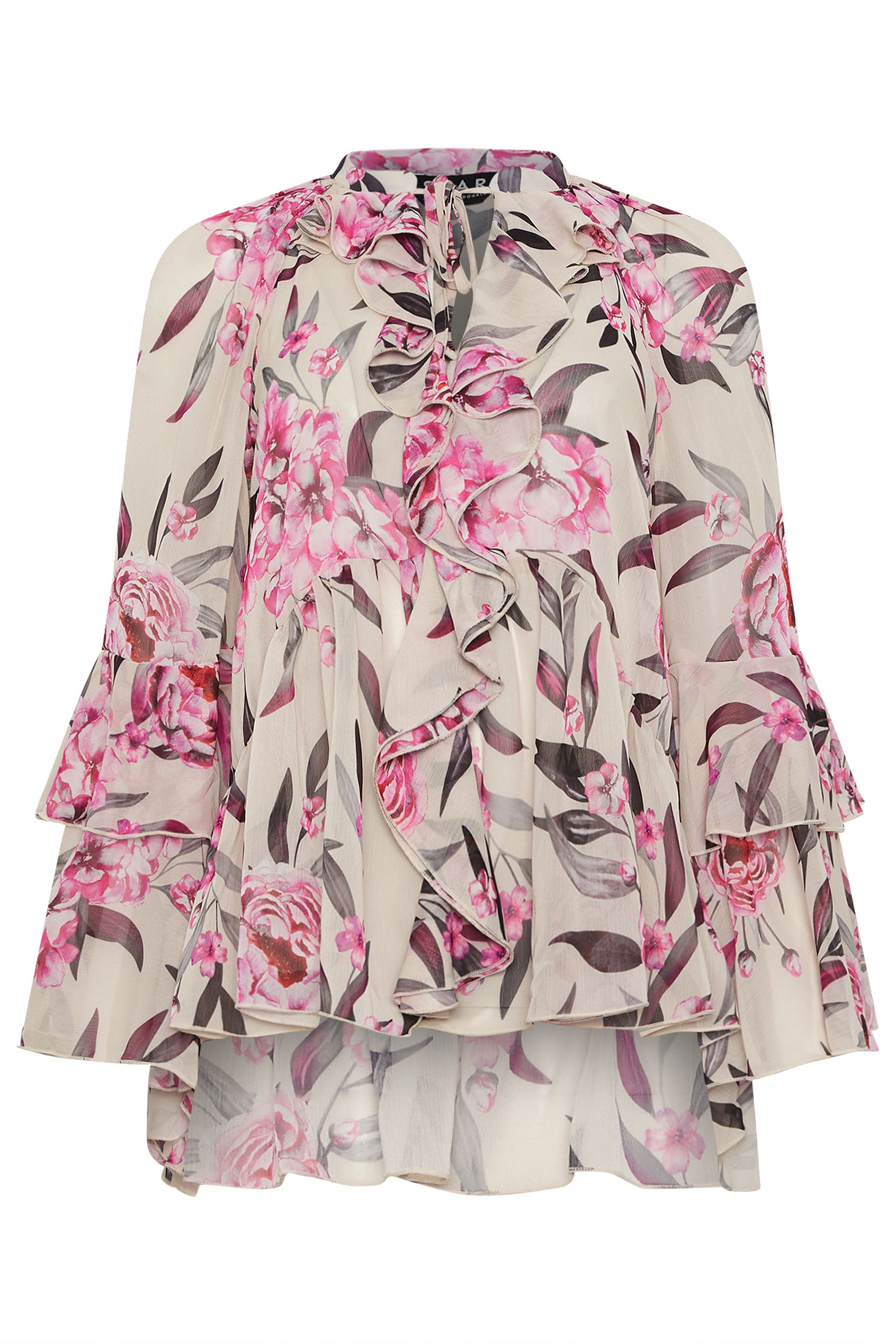 STAR Pink Floral Fluted Sleeve Ruffle Blouse | StarByJM 2