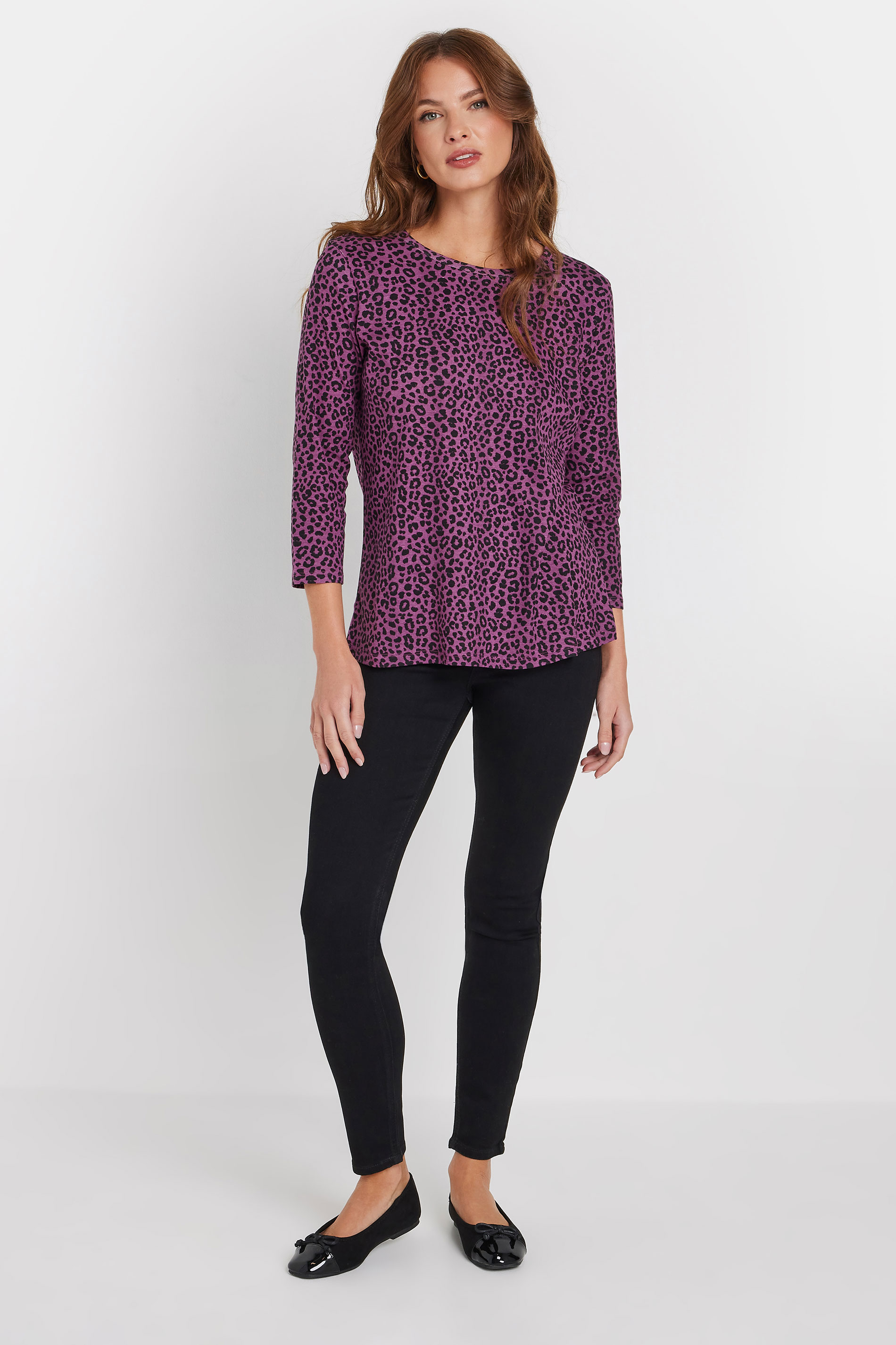 M&Co 2 PACK Berry Purple Leopard Print & Plain Cotton T-Shirts | M&Co 4