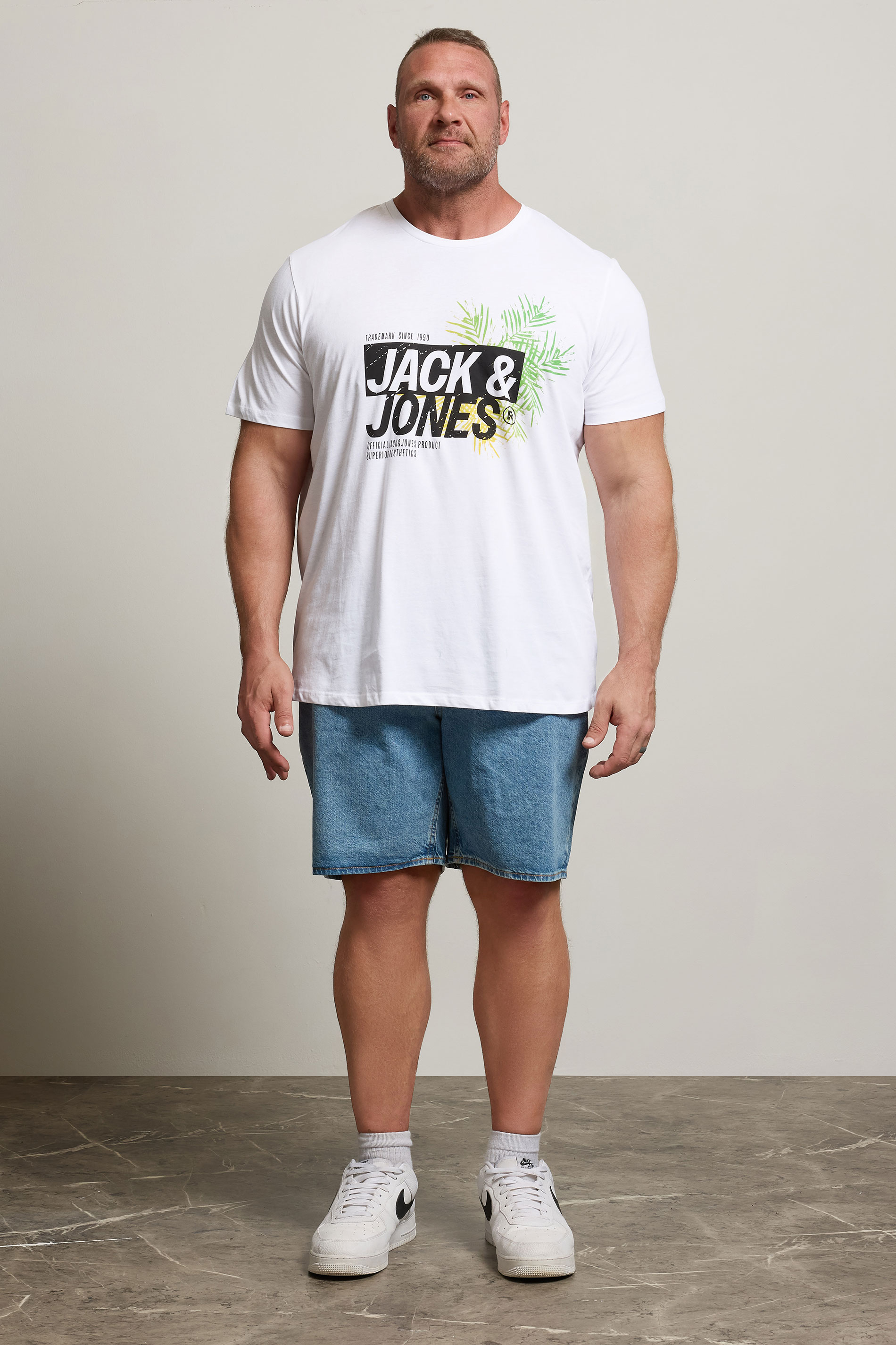 JACK & JONES Big & Tall White Contrast Logo Print T-Shirt | BadRhino 1