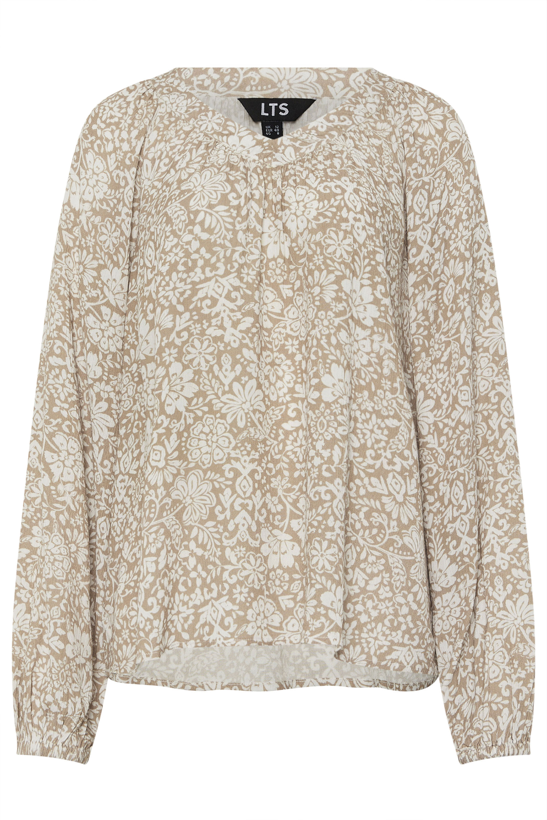 LTS Tall Natural Brown Floral Crinkle Blouse | Long Tall Sally  5