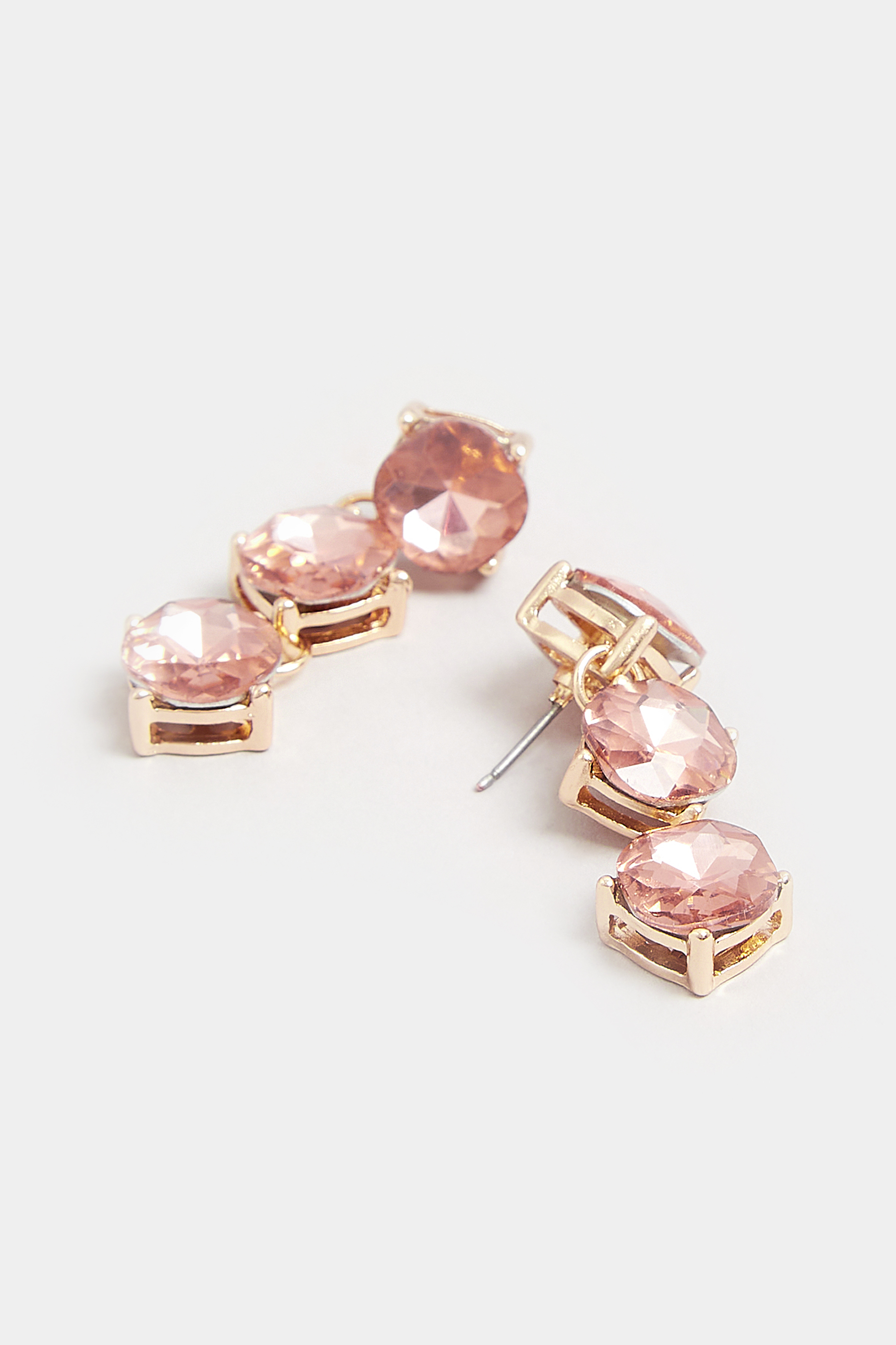 Gold Triple Diamante Drop Earrings | Yours Clothing 3