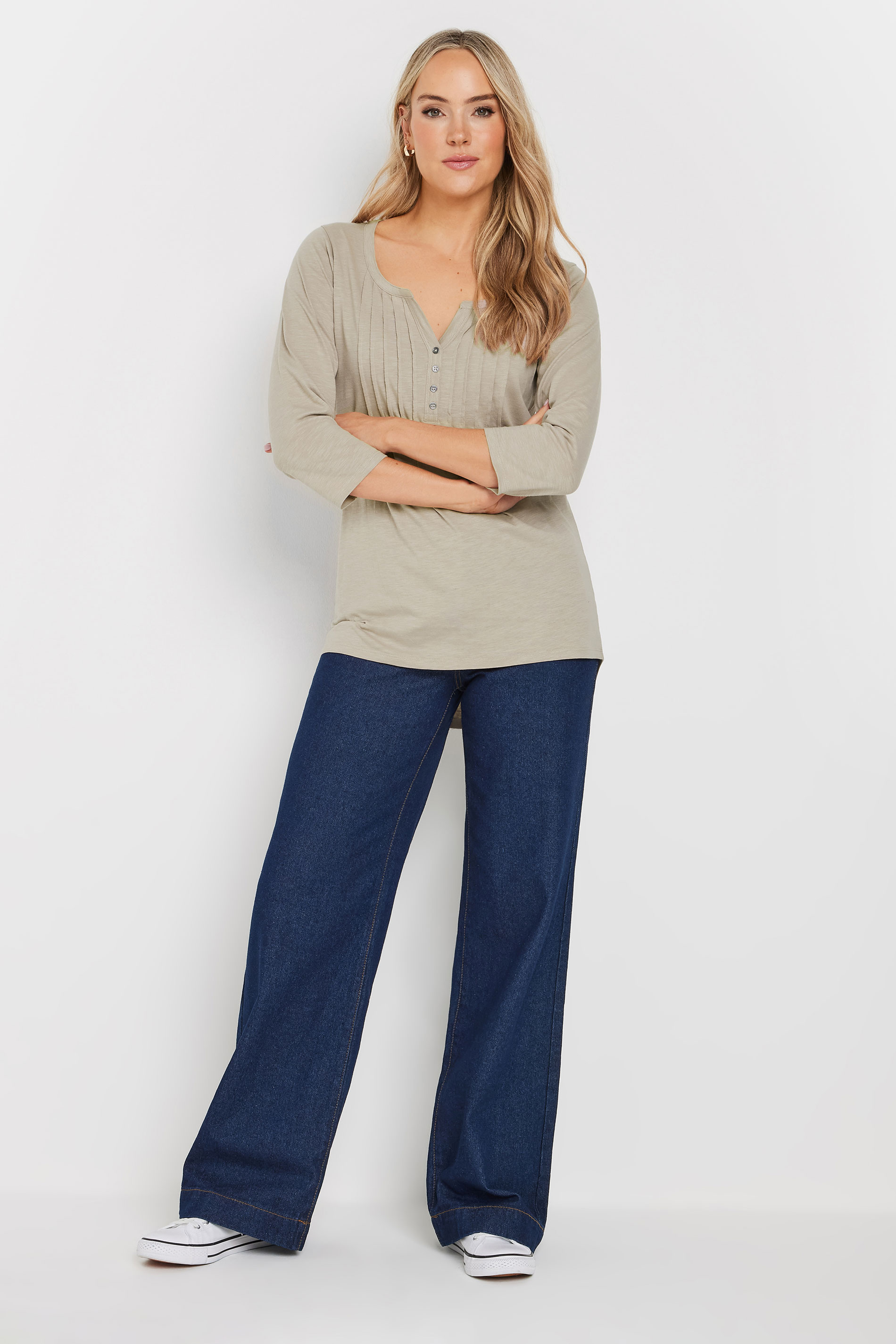 LTS Tall 2 PACK Beige Brown & Blue Cotton Henley Tops | Long Tall Sally 5