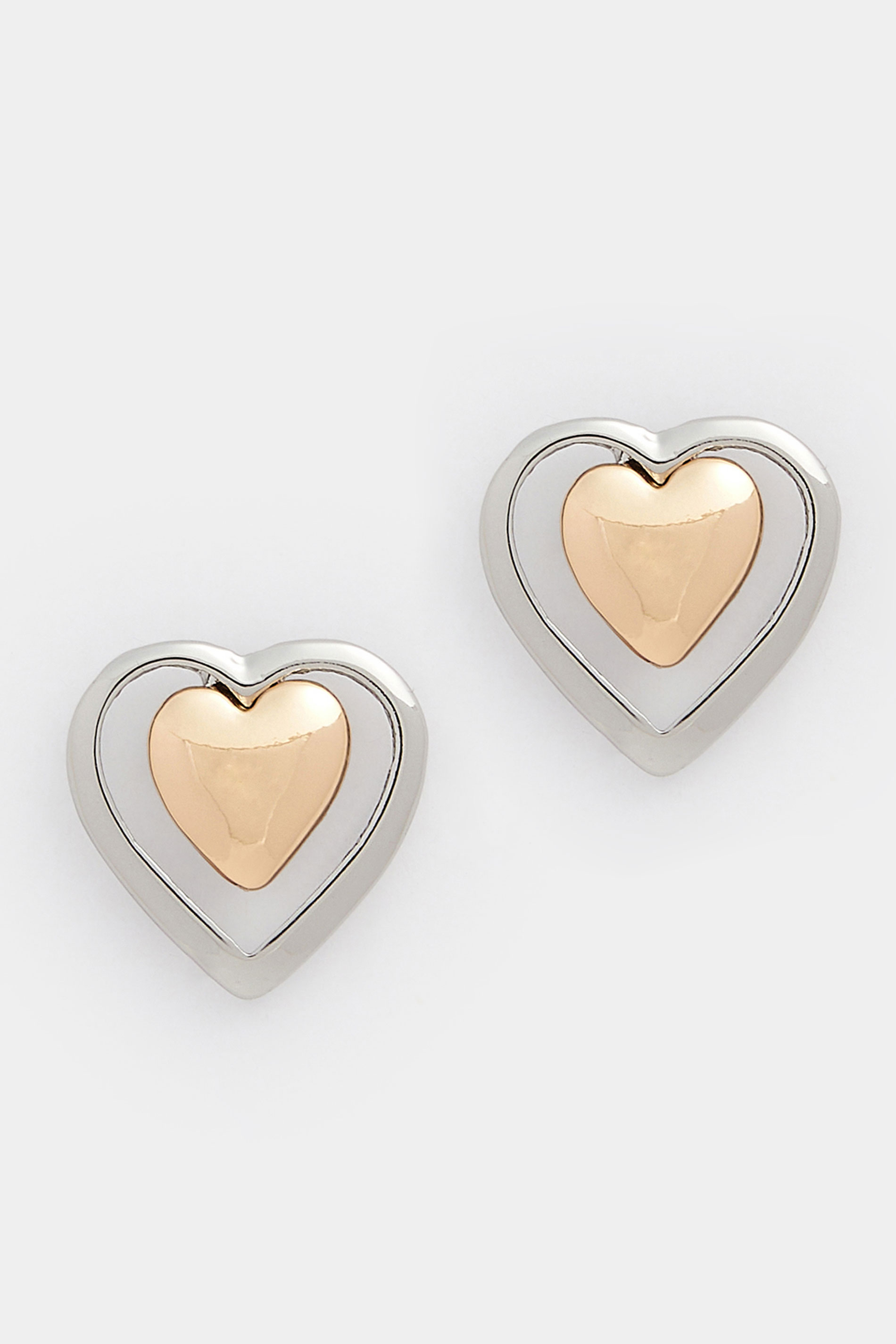 Silver Tone Double Heart Stud Earrings | Yours Clothing 3