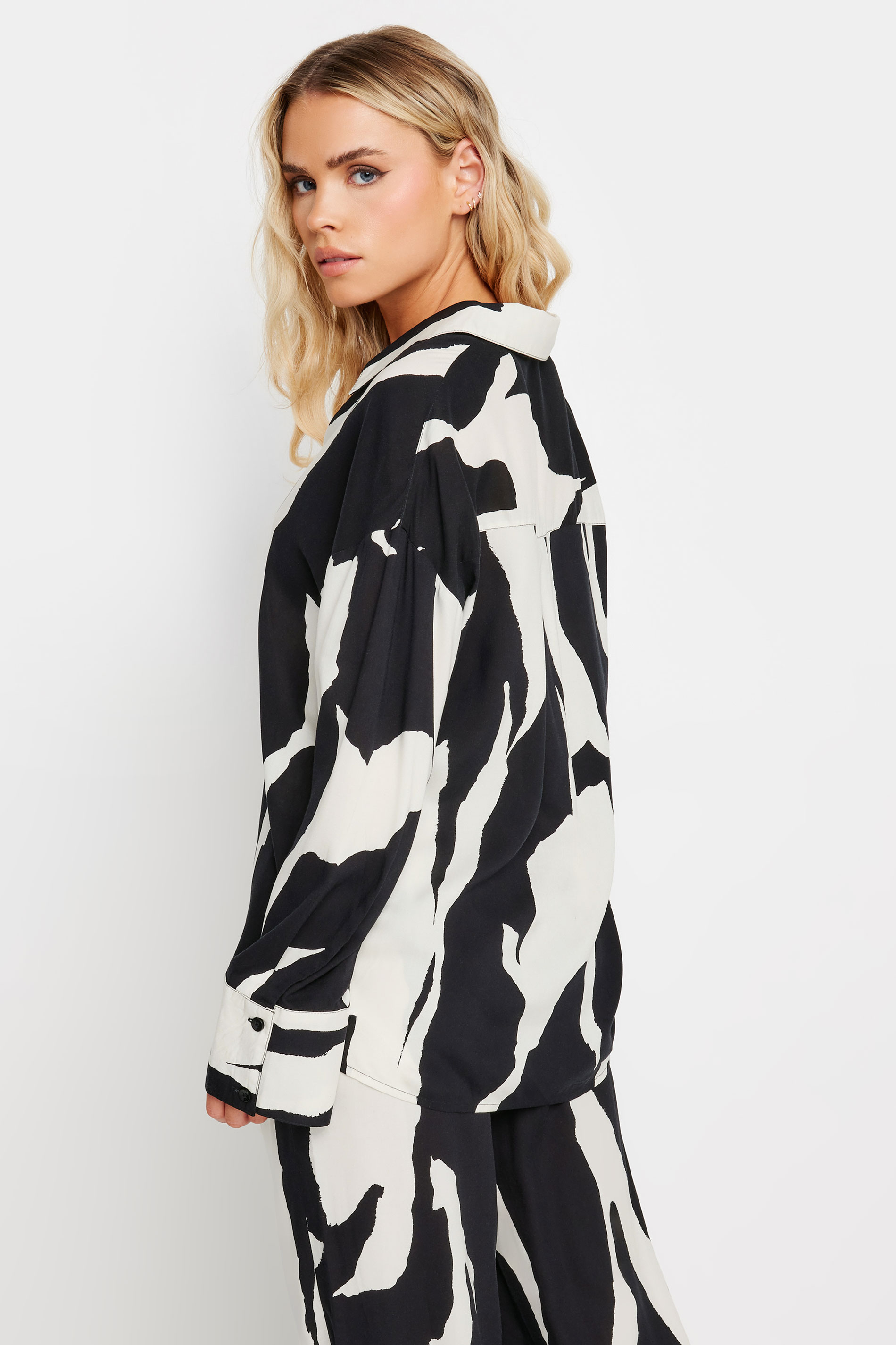 PixieGirl Petite Black Mono Abstract Print Shirt | PixieGirl 2