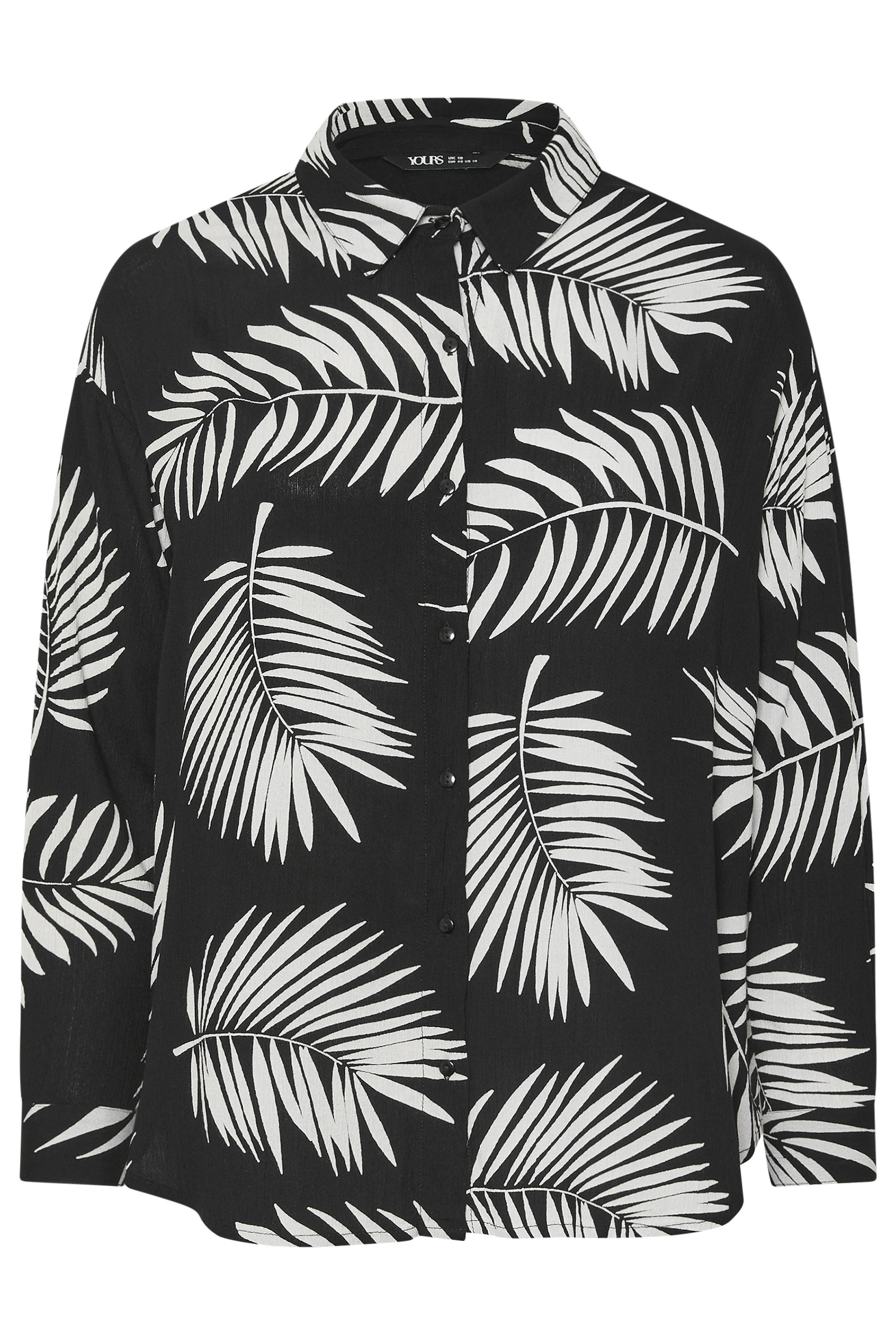 YOURS Plus Size Black & White Palm Print Crinkle Shirt | Yours Clothing 6