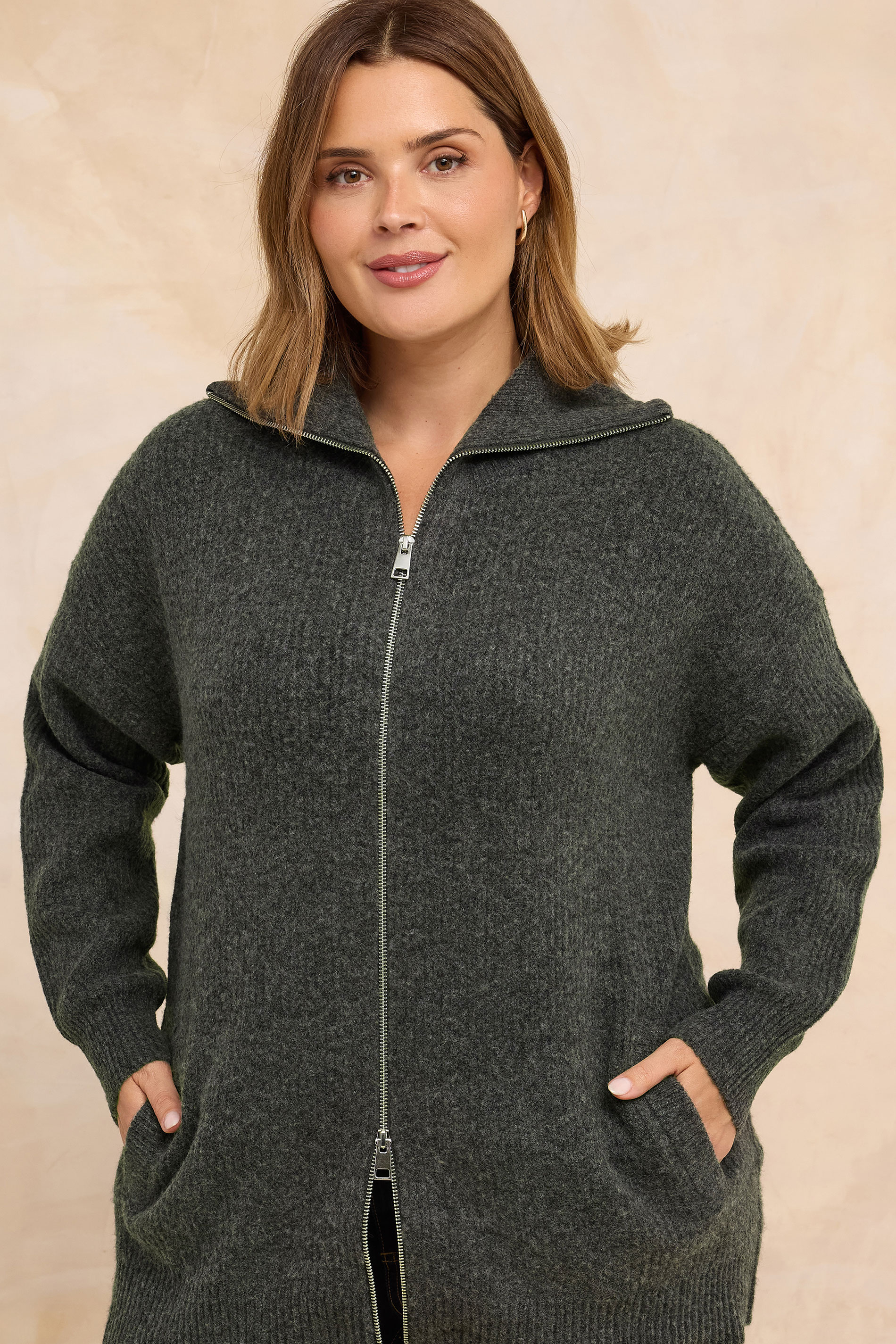 EVANS Curve Grey Double Ended Zip Cardigan | Evans 3