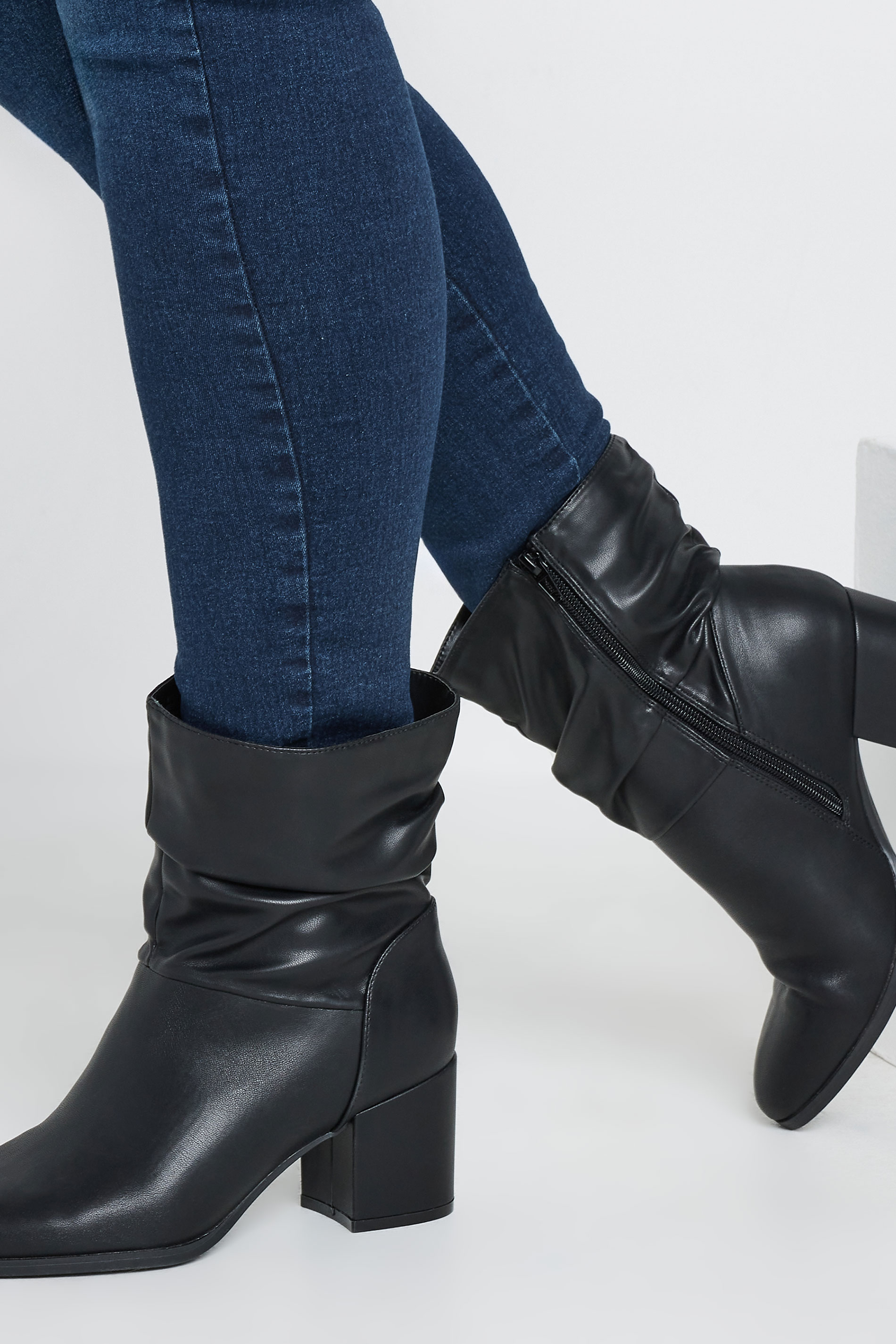 Black Faux Leather Slouch Ankle Boots In Wide E Fit & Extra Wide EEE Fit | Yours Clothing 3