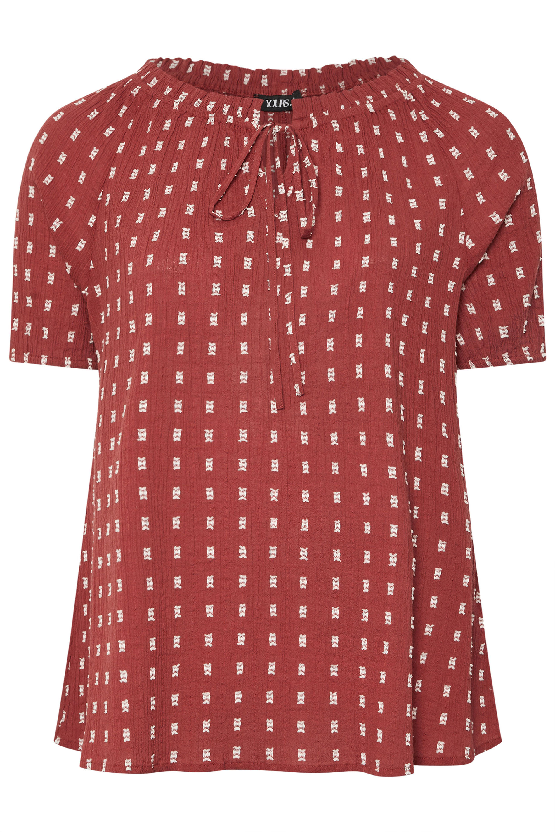 YOURS Plus Size Rust Orange Dobby Tie Neck Top | Yours Clothing 5