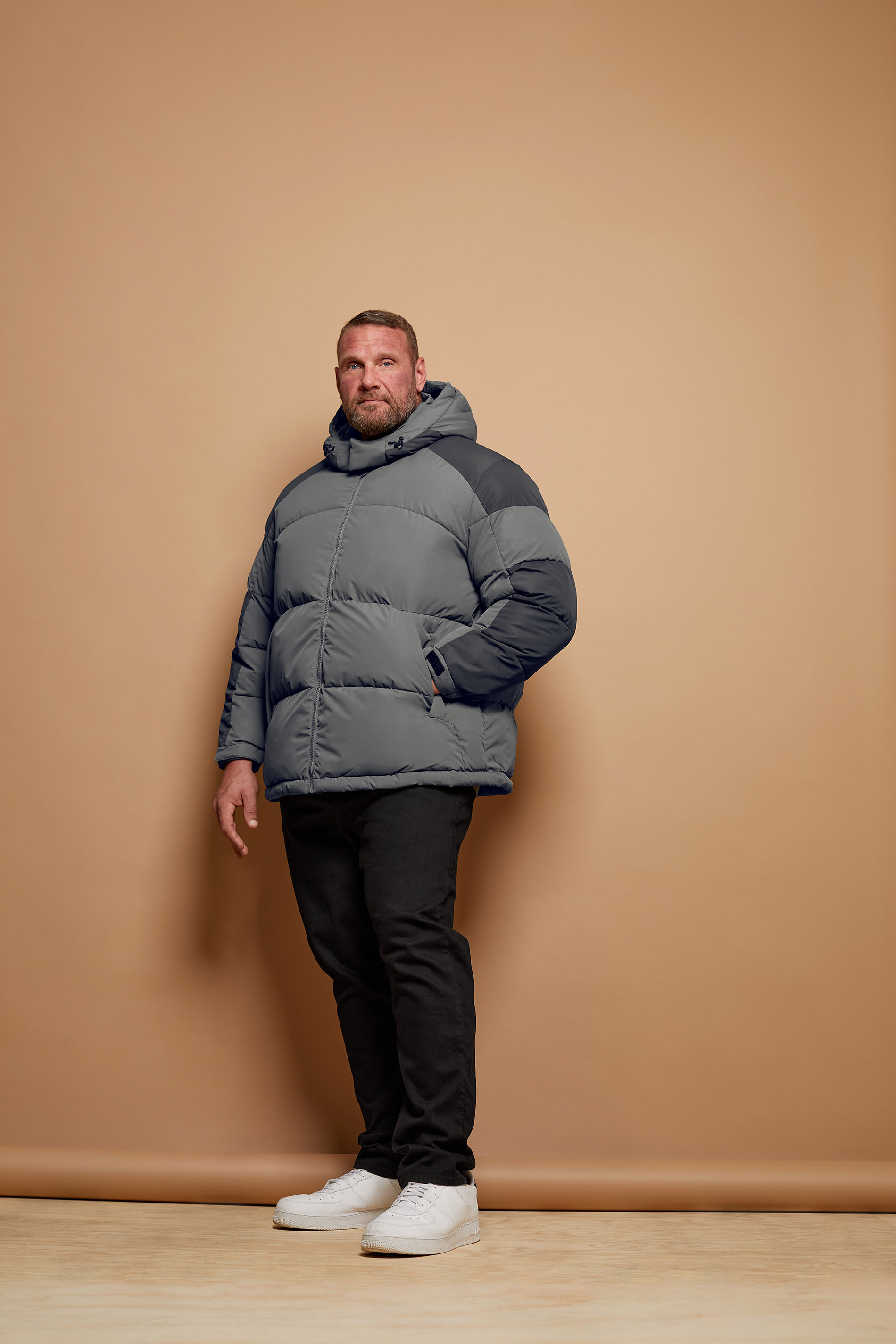 JACK & JONES Big & Tall Grey Contrast Panel Puffer Jacket | BadRhino 3