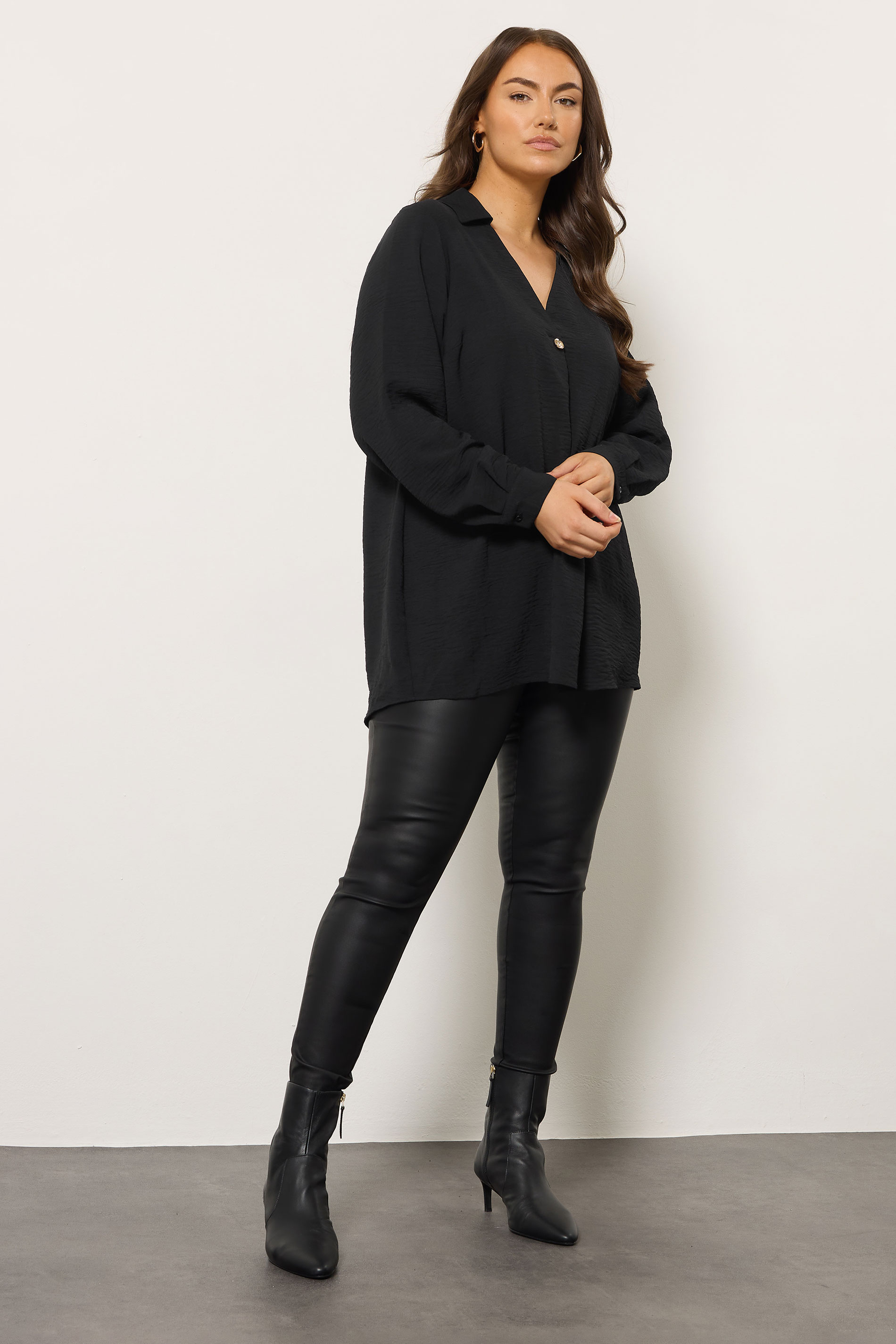 EVANS Plus Size Black Button Detail Pleat Front Blouse | Evans 1