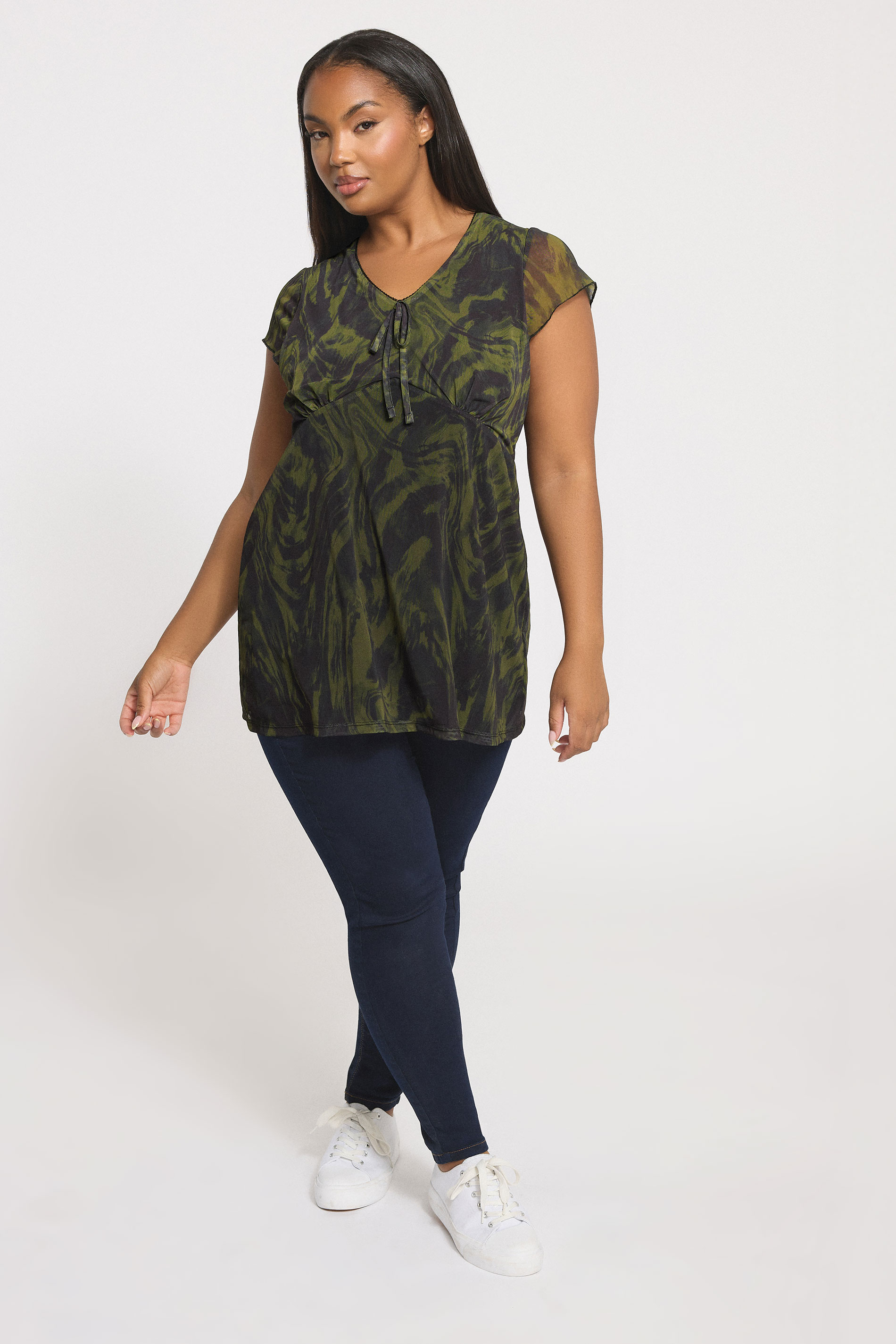 YOURS Plus Size Green Swirl Print Mesh Top | Yours Clothing 1