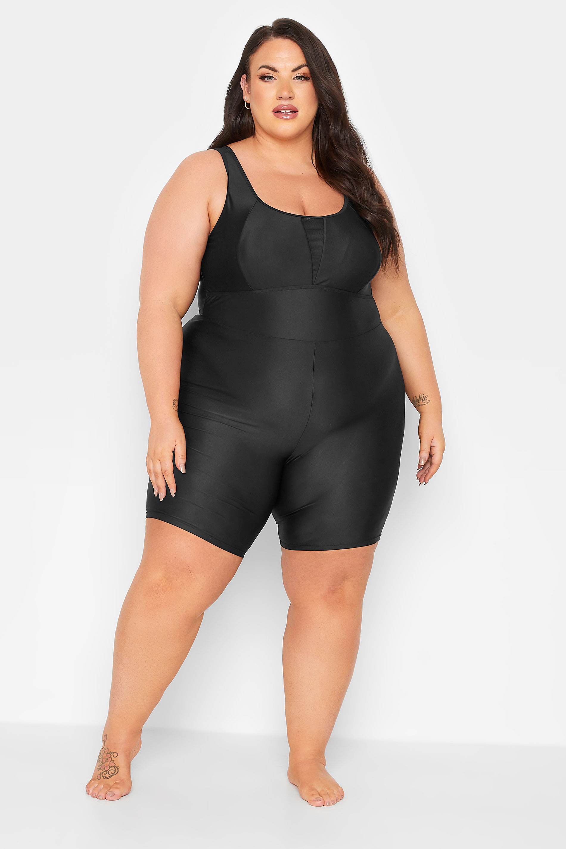 YOURS Plus Size Black Tummy Control Swim Unitard | Yours Clothing 2
