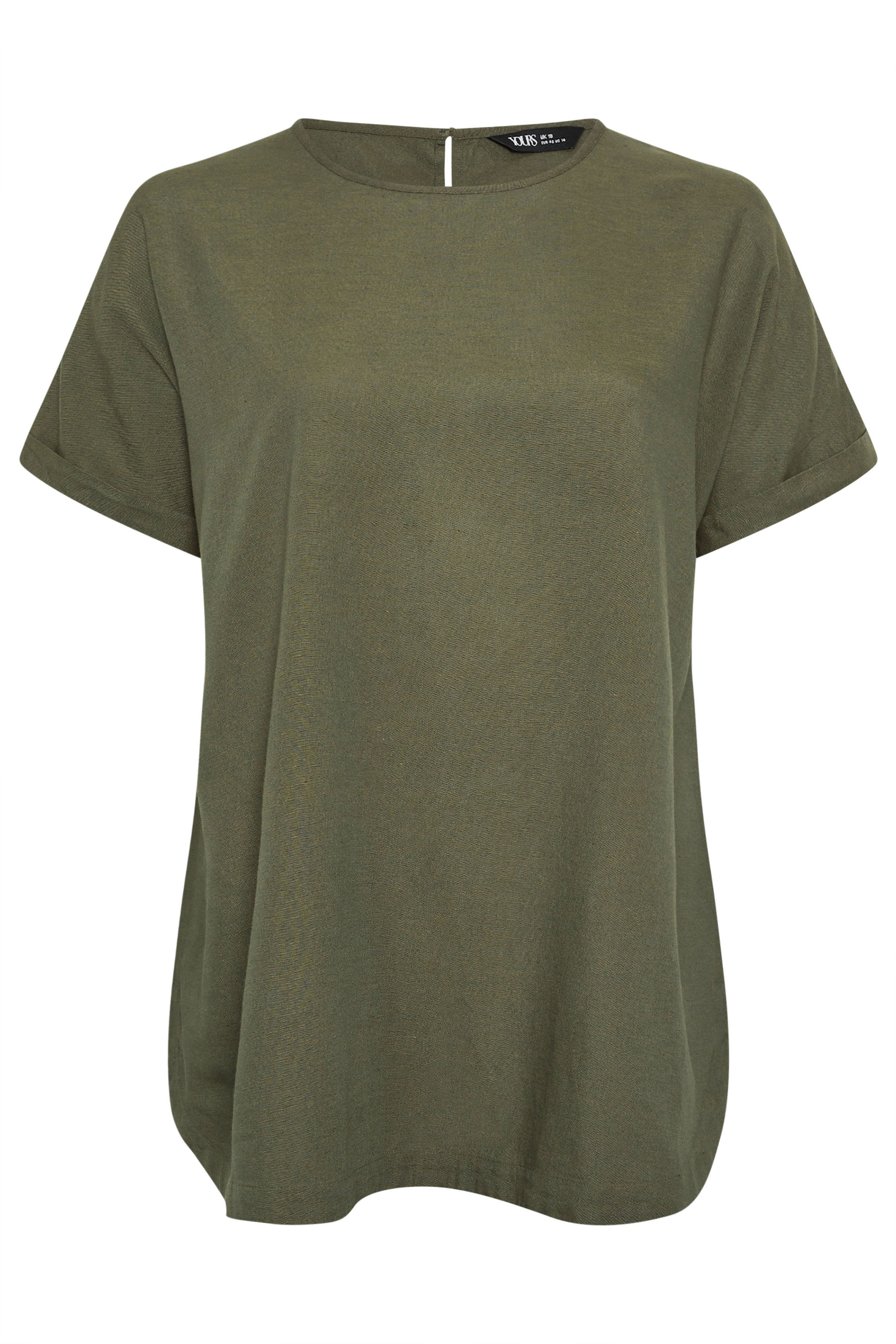 YOURS Plus Size Khaki Green Linen Boxy T-Shirt | Yours Clothing 5