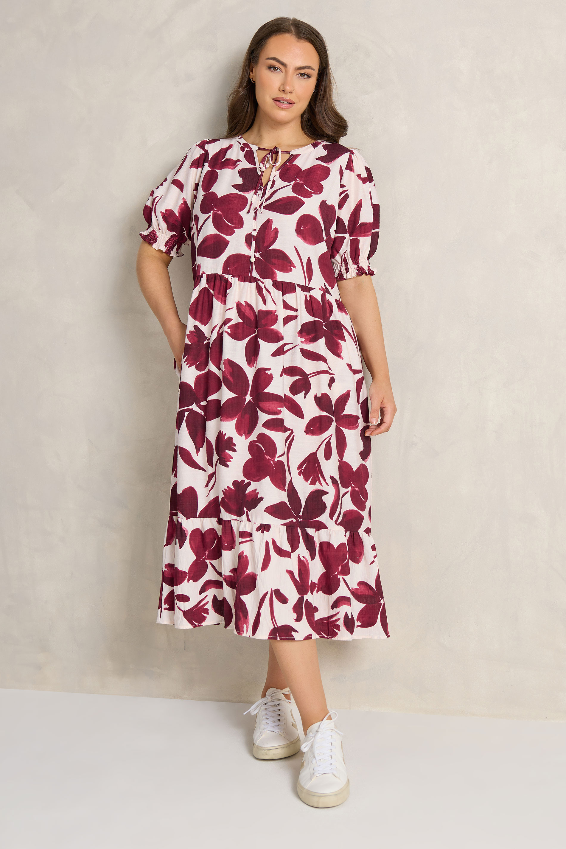 EVANS Plus Size Red Floral Tie Neck Maxi Dress | Evans 3