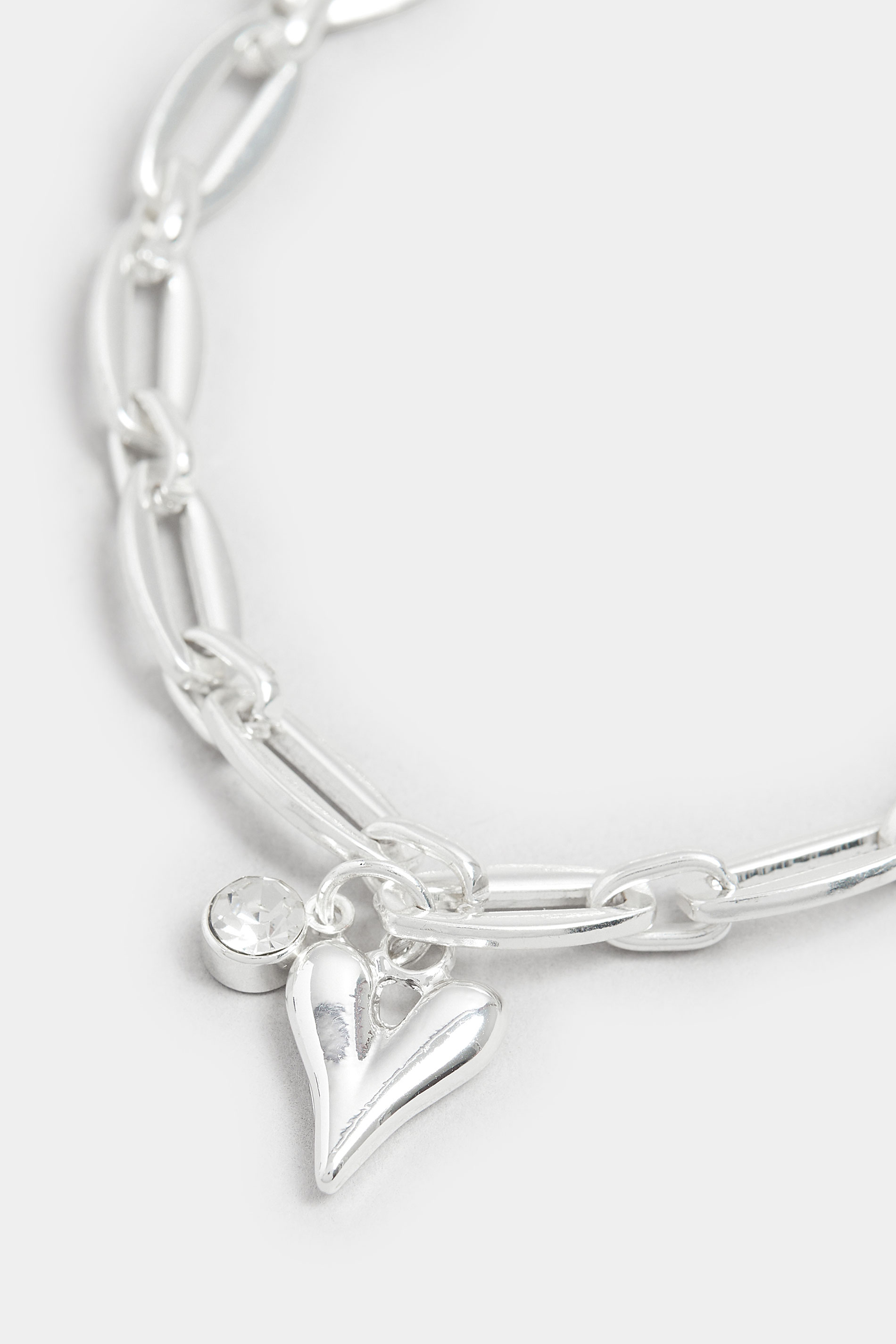 Silver Tone Heart Polished Charm Bracelet | Yours Clothing 2