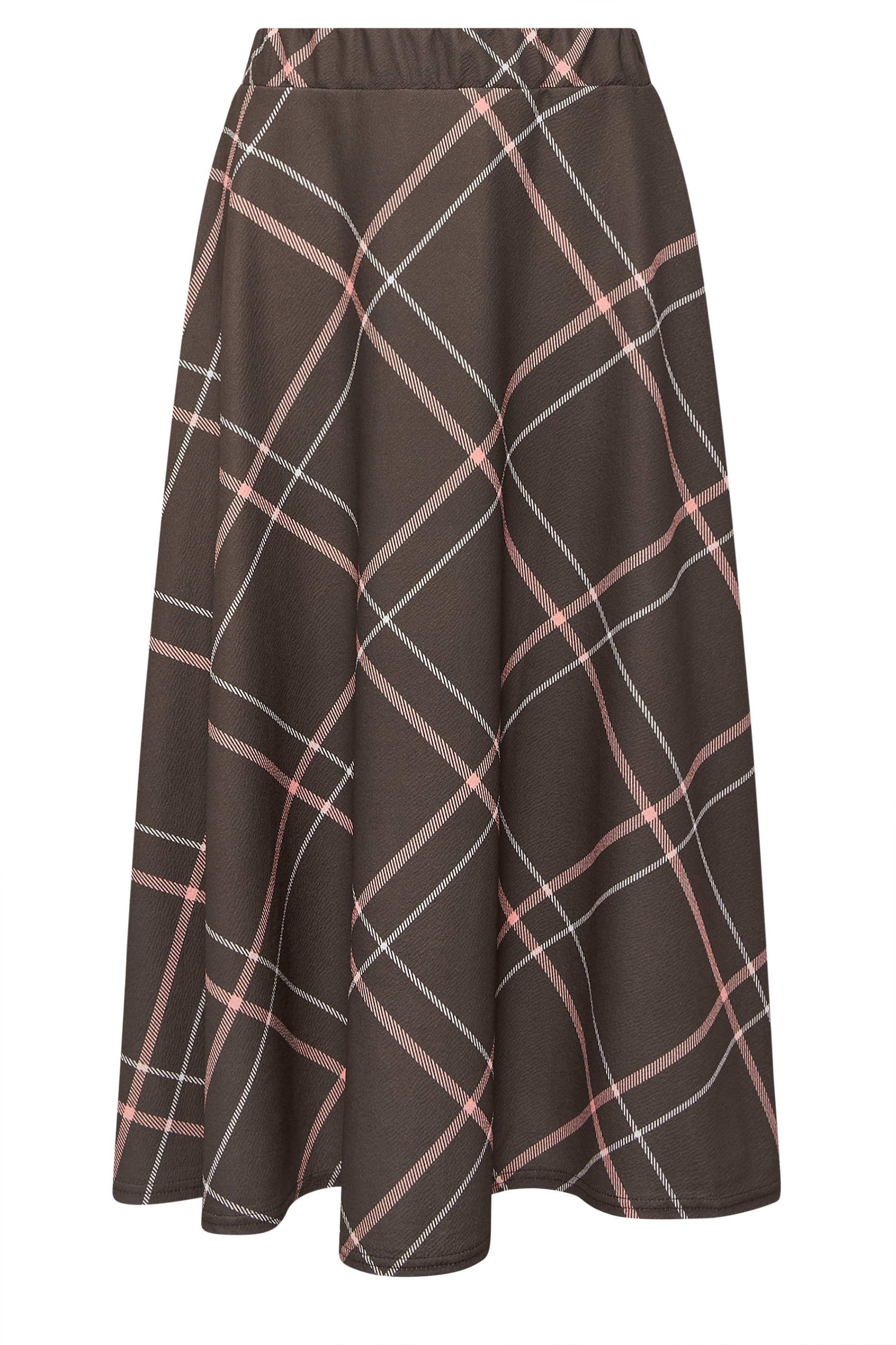 PixieGirl Petite Women's Chocolate Brown & Pink Check Midi Skirt | PixieGirl 5