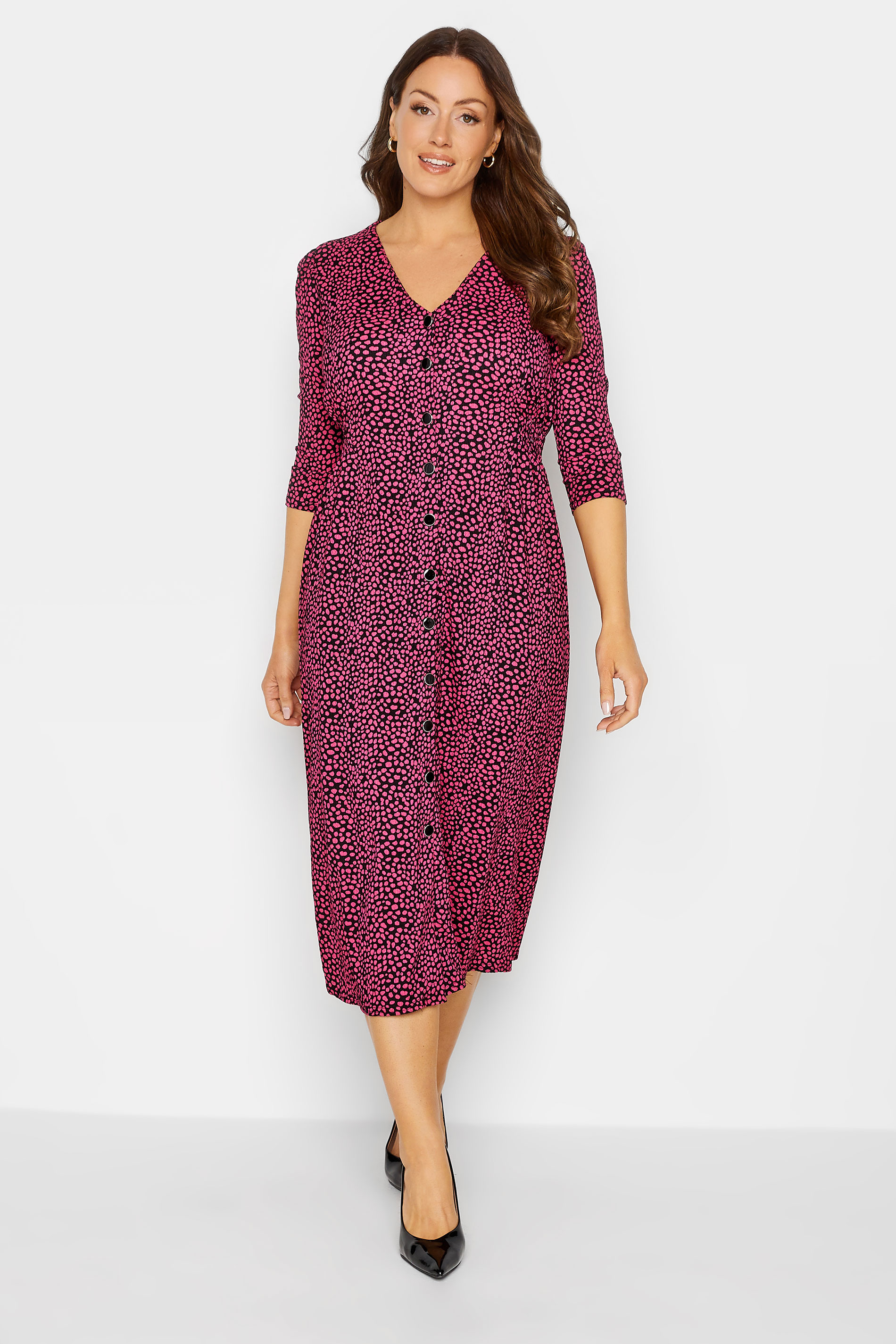 M&Co Pink Spot Print Button Through Midi Dress | M&Co 2