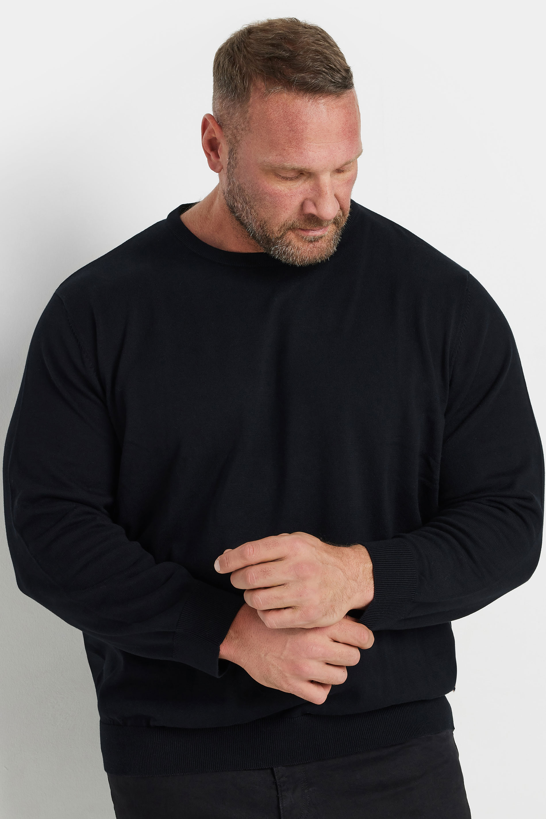 JACK & JONES Big & Tall Black Crew Neck Fine Knit Jumper | BadRhino 3