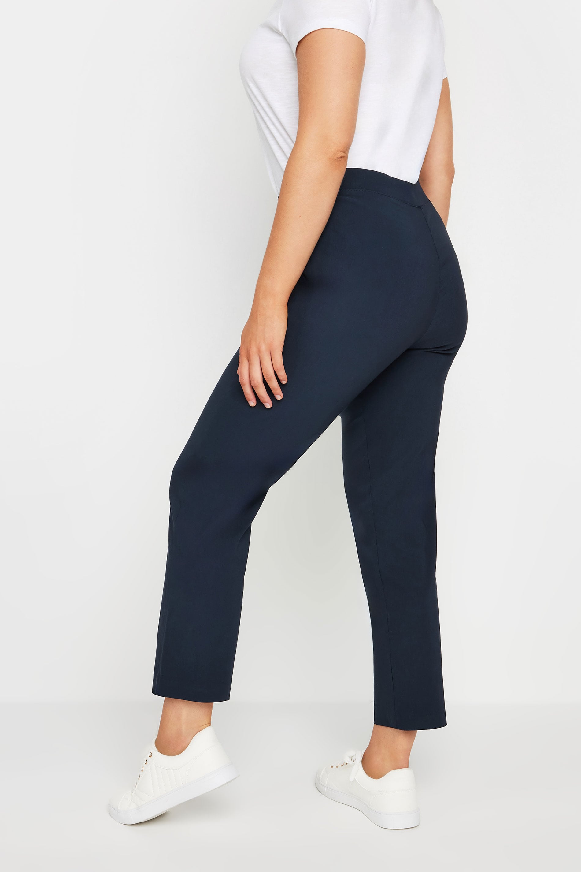 M&Co Navy Blue Straight Leg Elasticated Bengaline Trousers | M&Co 2