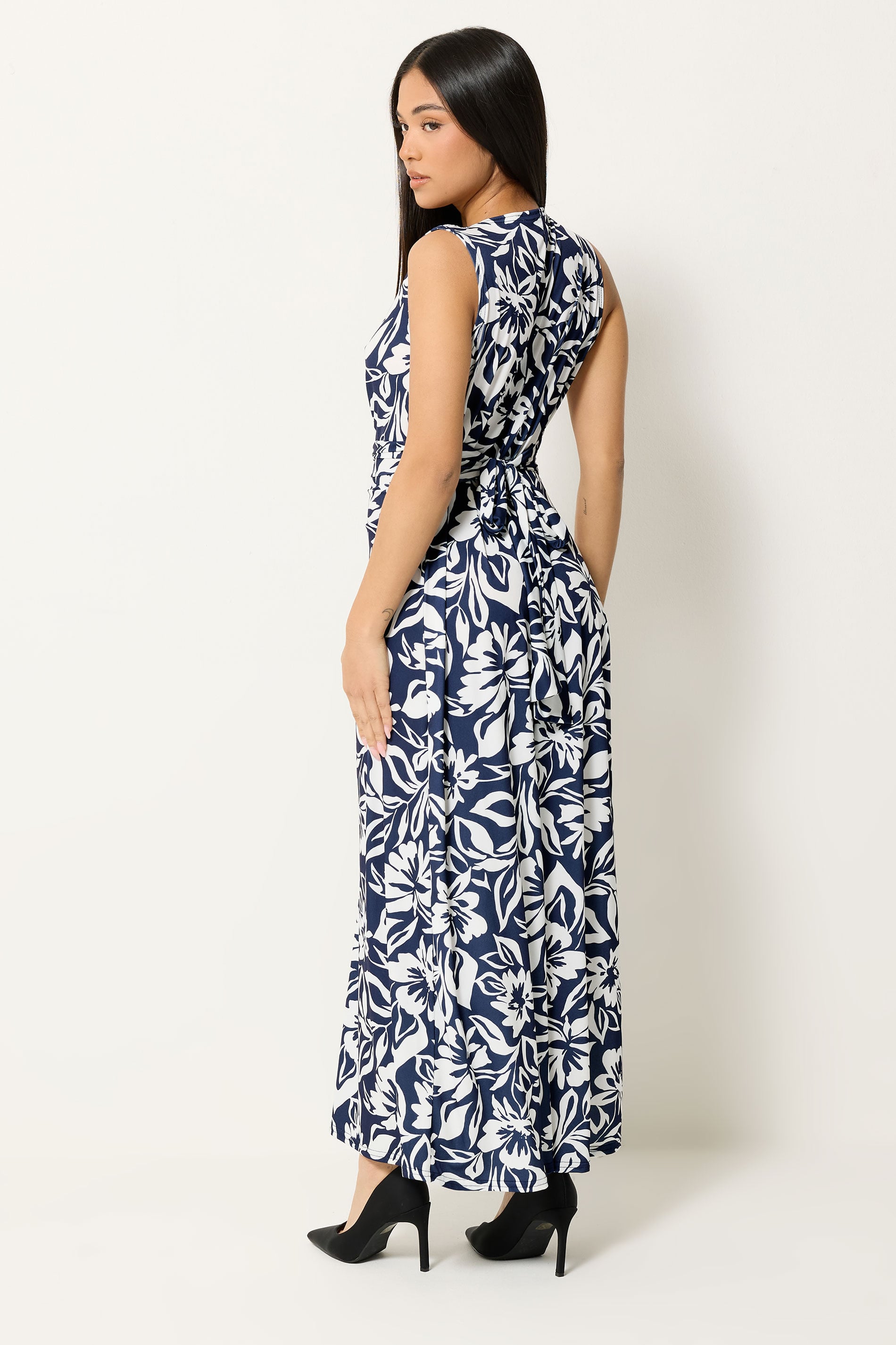 M&Co Petite Navy Blue Floral Twist Front Maxi Dress | M&Co 2