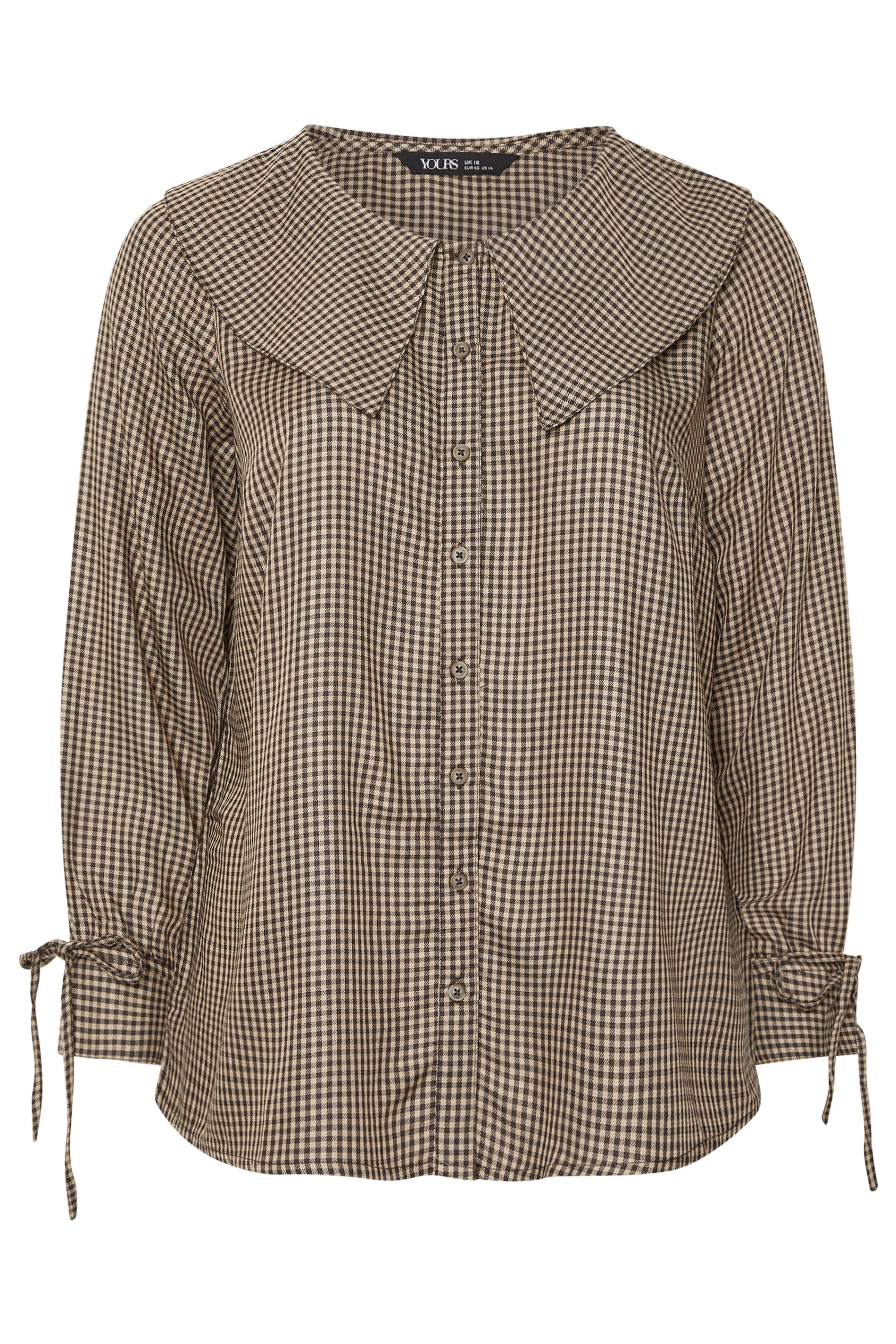 YOURS Plus Size Brown Collared Check Shirt | Yours Clothing 5