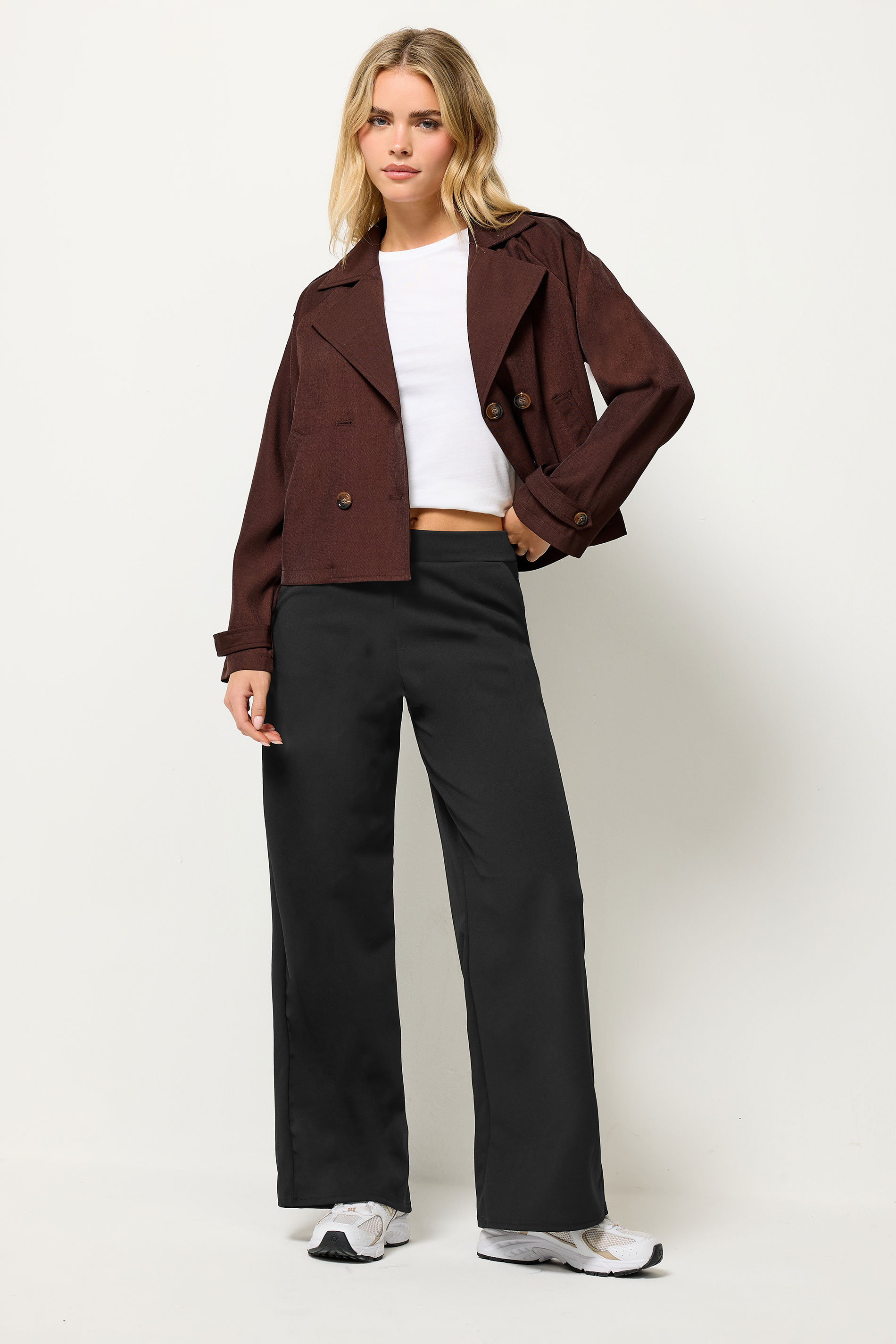 PixieGirl Petite Women's Black Scuba Wide Leg Trousers  3