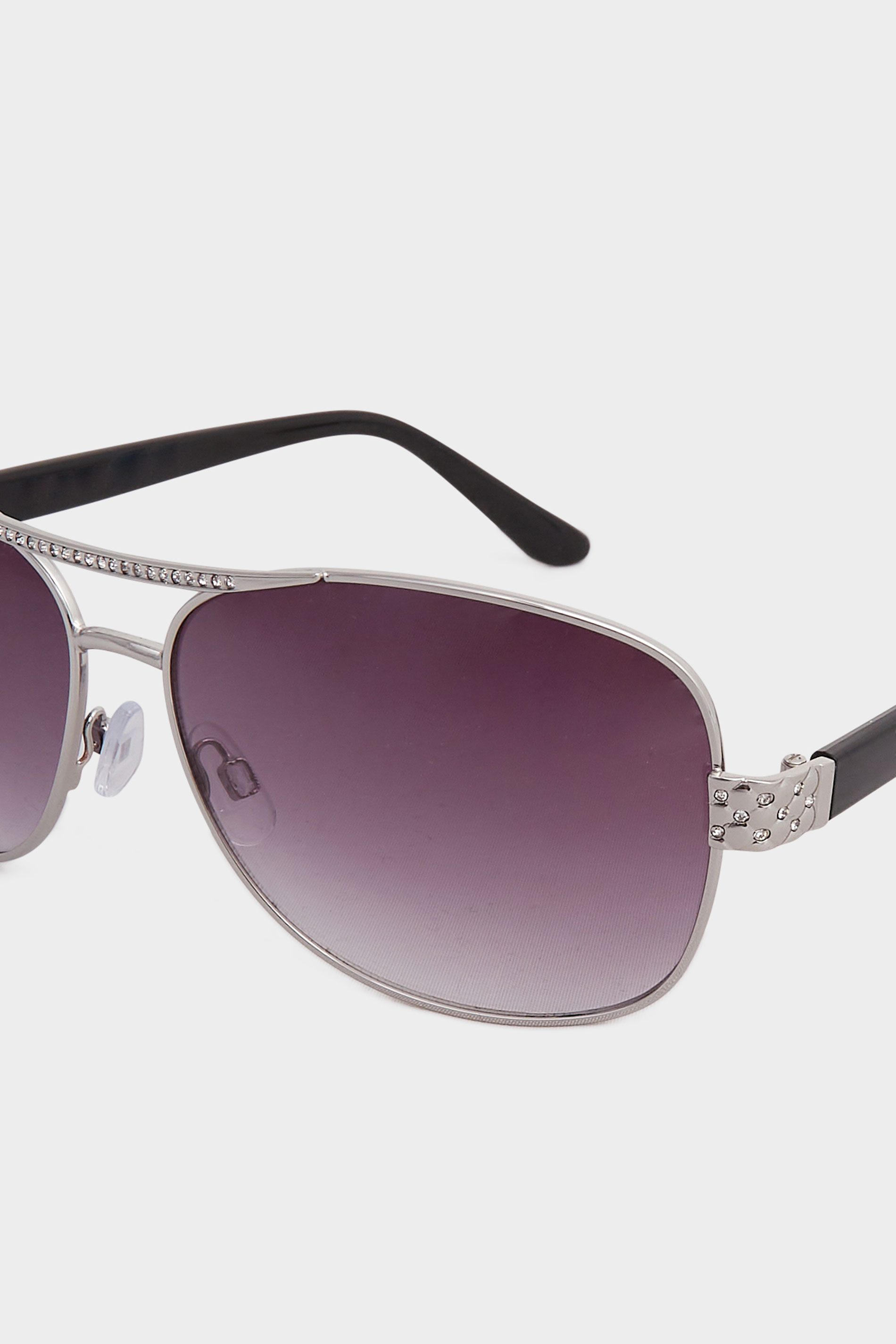 Plus Size Silver Tone Diamante Detail Aviator Sunglasses | Yours Clothing 3