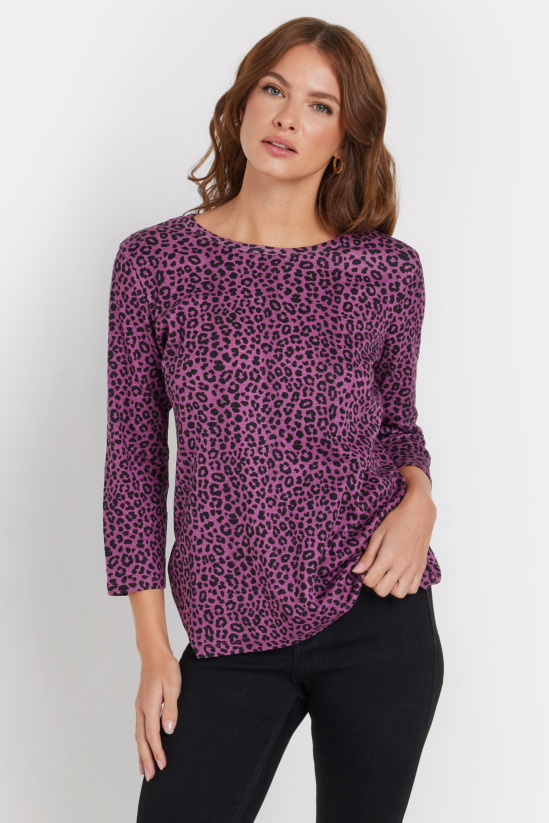 M&Co 2 PACK Berry Purple Leopard Print & Plain Cotton T-Shirts | M&Co 1