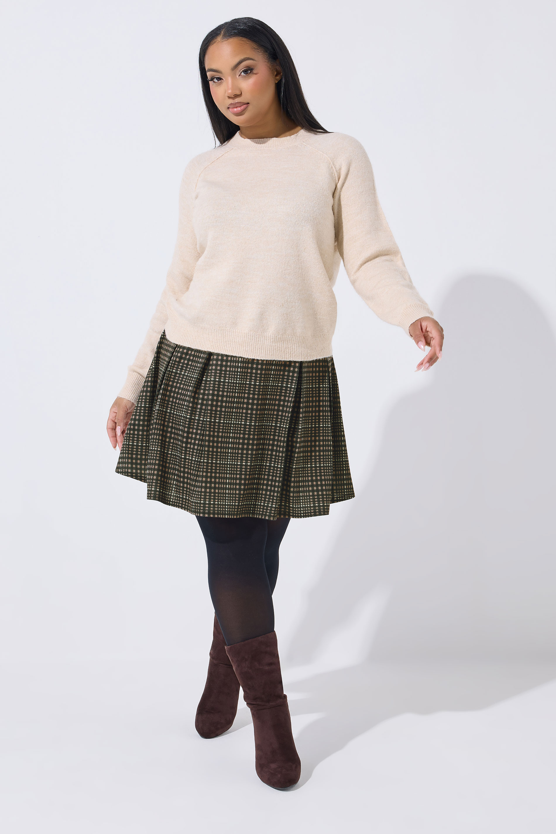 LIMITED COLLECTION Plus Size Brown Check Pleated Skirt | Yours Clothing 2